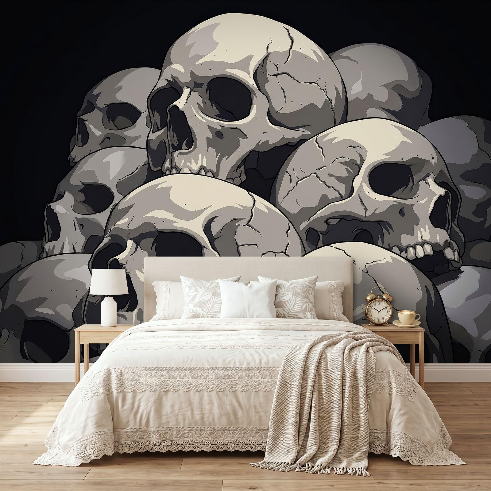 Générique Ciemność horror czaszka panoramiczna tapeta 3D 500 x 280 cm gobelin ścienny tapeta z włókniny do sypialni salonu - plakat na zdjęcia ścienne, czarna