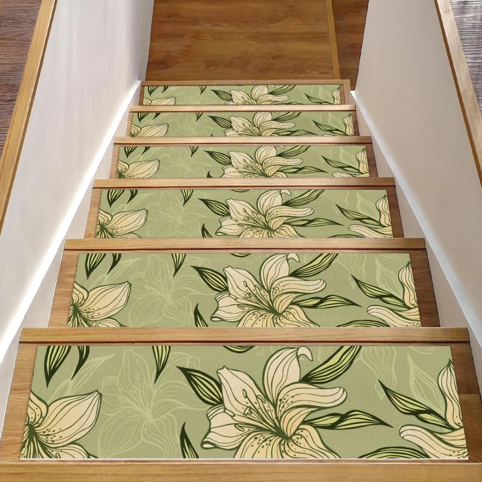 Peldaños antideslizantes Retro Lily pack de 15 alfombras lavables para escalones de madera de interior