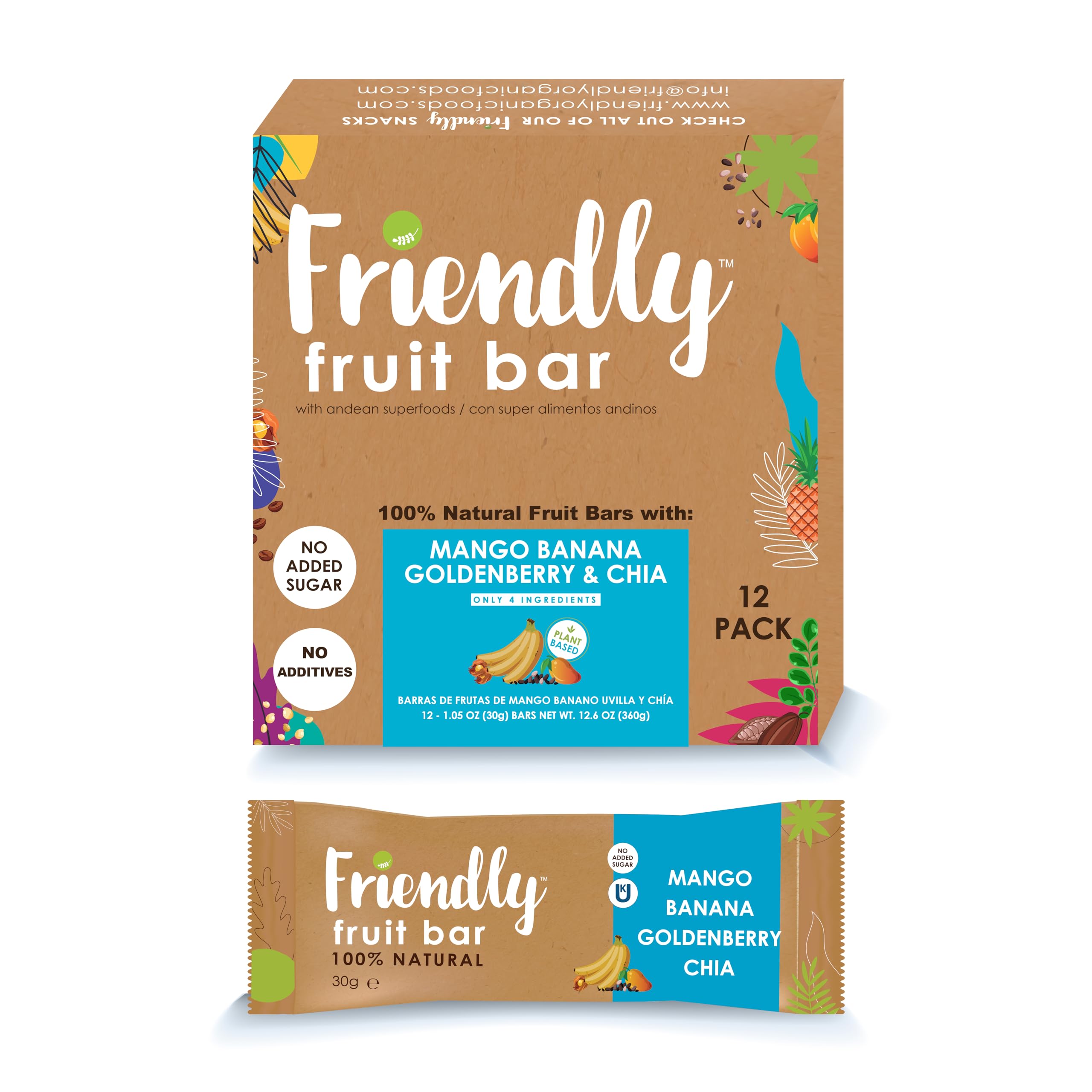 Sponsored Ad - Friendly Fruit Bar | Banana, Mango, Goldenberry, and Chia | (12 pack);1.05 ounces | Healthy Natural Snack, Energetic, Plant Based, Non - GMO, Vegan, No Added Sugar, Kosher, Gluten Free.