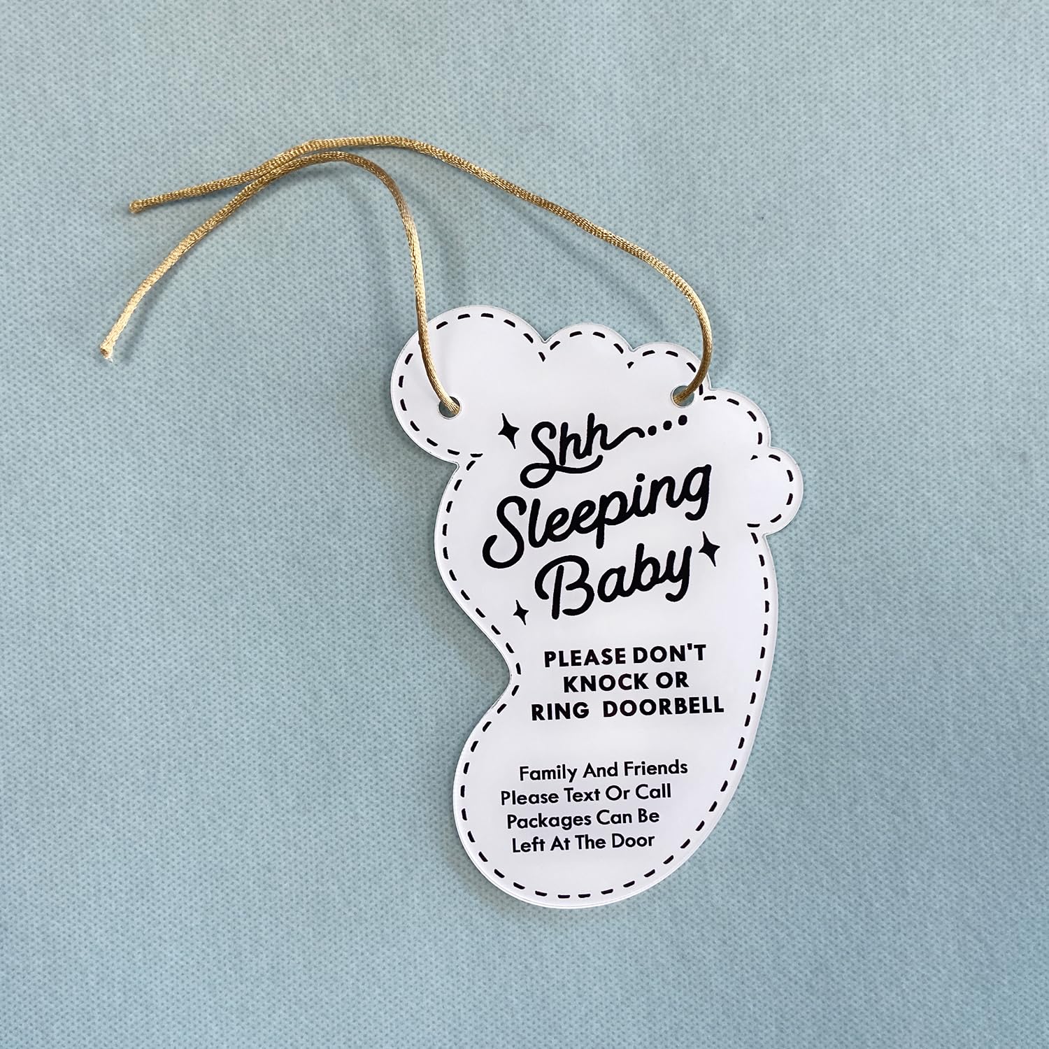 Small Baby Sleeping Hanging Sign,Do Not Knock Or Ring The Bell, Door Hanger for Baby Room, Nursery, Front Door (foot)
