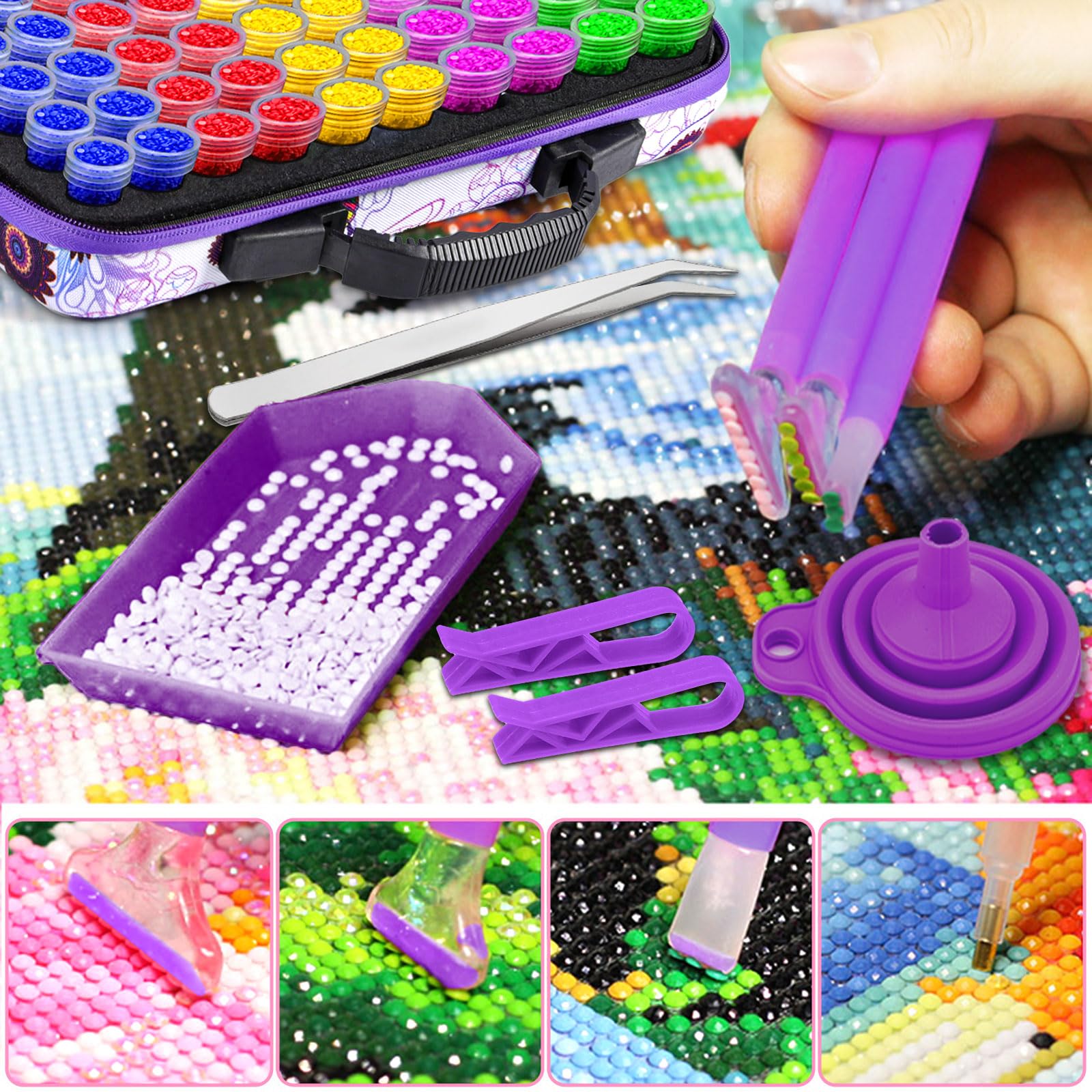 Boîte De Rangement Peinture Diamant – 70 Emplacements Avec Outils Inclus – Valisette Zip Portable Pour DIY Et Craft