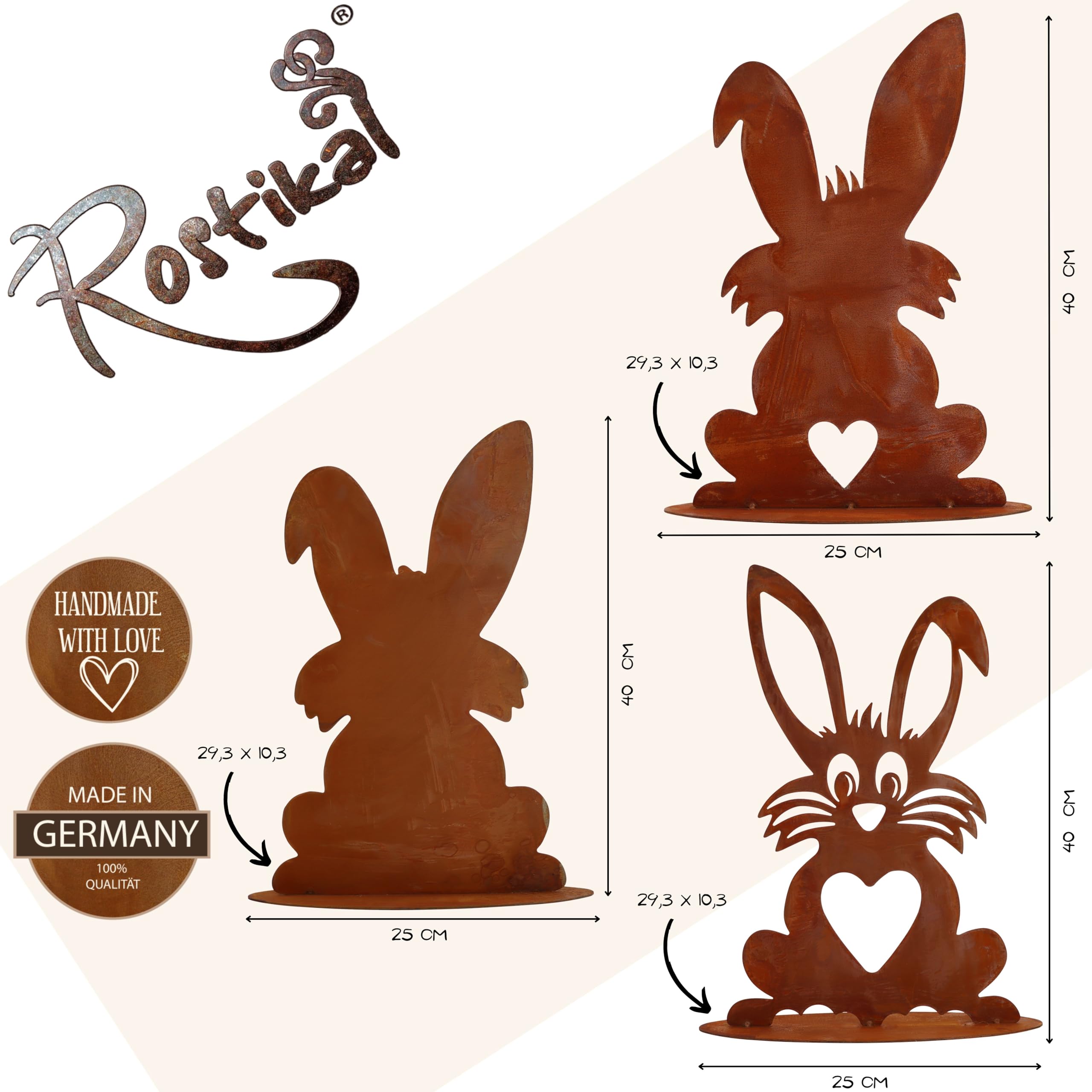 Rostikal 3er Set Osterdekoration 40 cm Osterhasen Rost Gartendeko Figuren Vintage