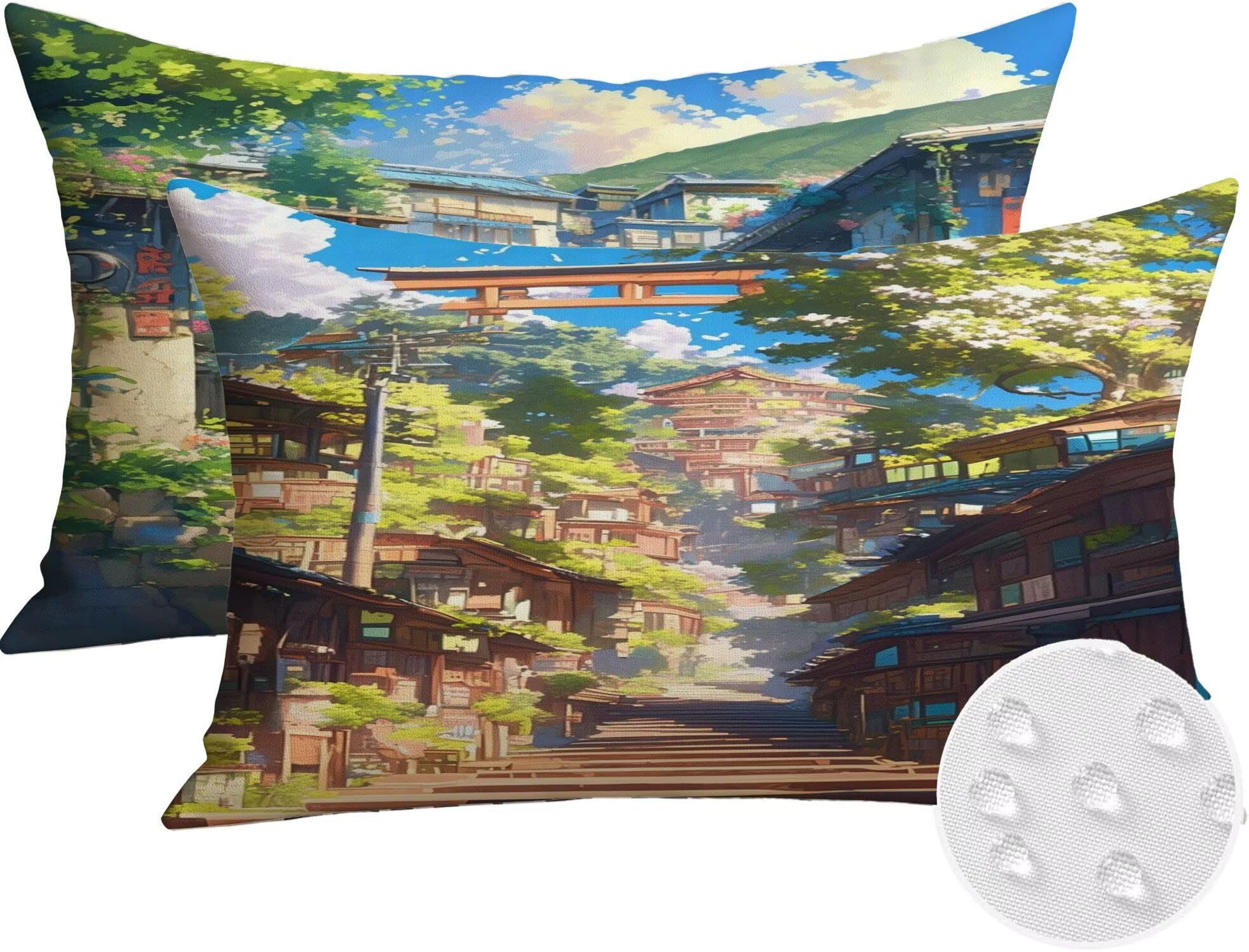 Générique Housse Coussin Exterieur Impermeable 40x80cm Botanique Décoratif Taie d'oreiller Decoration Petite Ville Housse de Coussin Exterieur Impermeable pour Salon de Jardin Lot 2. T-3867