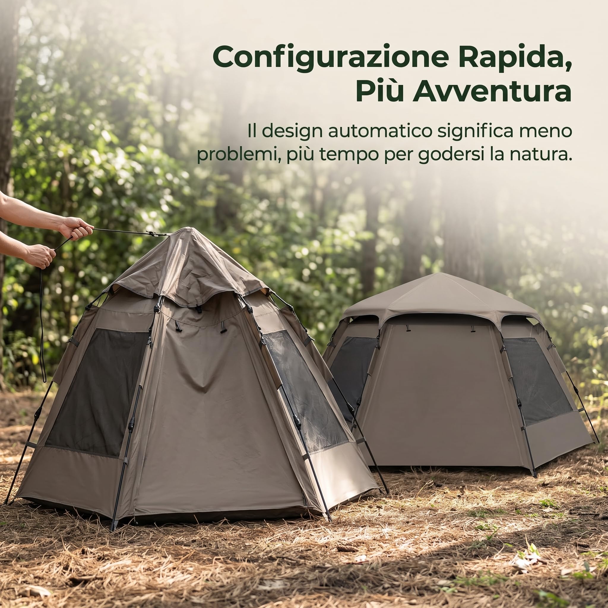 Camping Zelt, Zelt wasserdicht, Automatisches Zelt für 2, 3, 4 oder 6 Personen, Hexagonal, Zelt + Feuchtigkeitsmatte, Groß