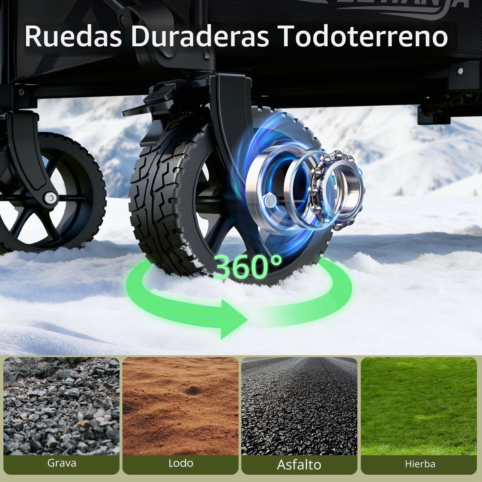 LEWANJA 200L Carro Playa Plegable, Carrito de Jardín de Alta Resistencia con Ruedas Anchas y Frenos, Manillar Ajustable, Carga 200kg, para Camping, Festivales y Compras