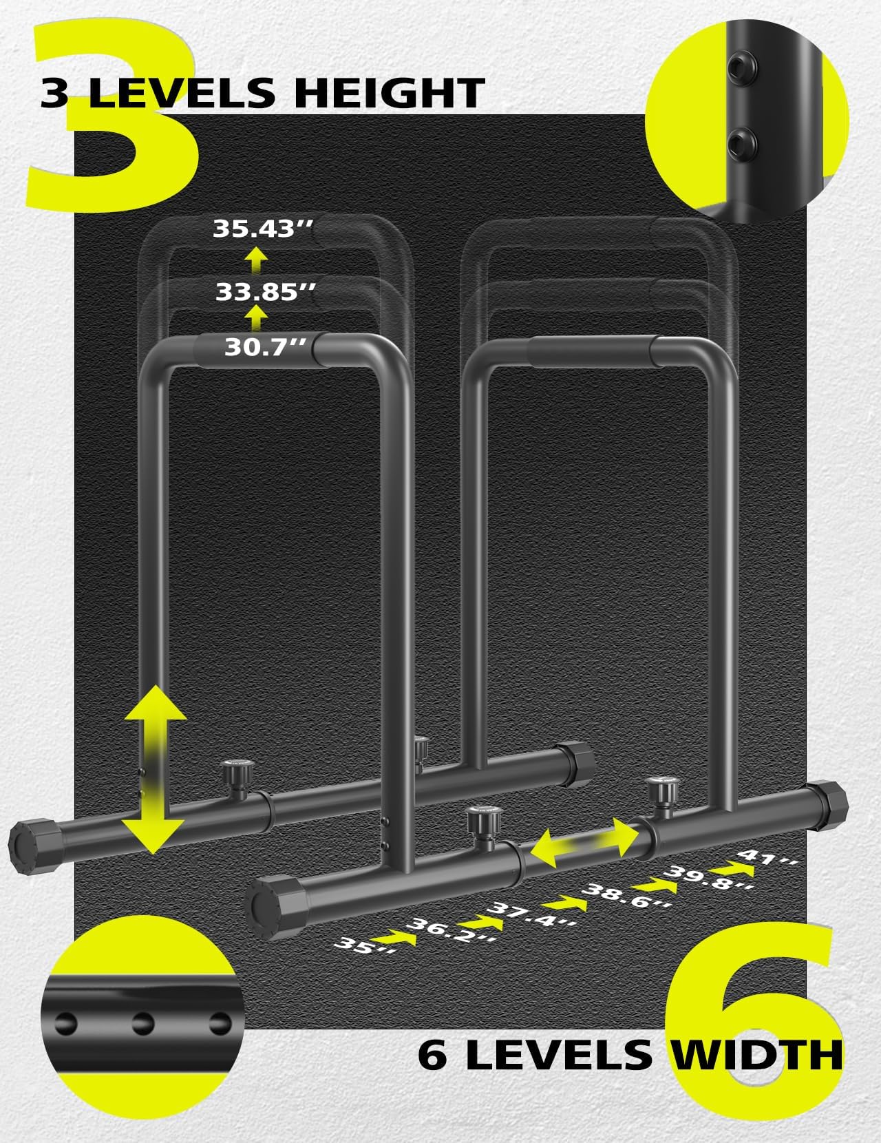 Dripex Verstellbare Dip Barren – 500 kg Dip-Station, tragbar und funktional dip stange, Fitness-Bar mit Sicherheitsanschluss, robuster Dip-Ständer, Paralleten-Übungs-Bar für Calisthenics