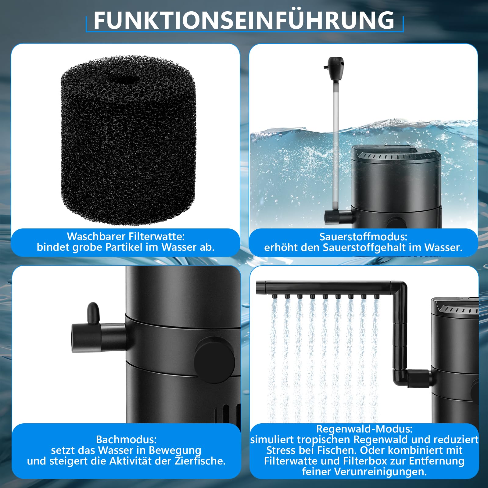 Pompe de filtre d'aquarium 18 W pour réservoir de poisson de 150 à 380 l, clarificateur UVC 8 W, 1200 l/h, pompe à eau, pompe à eau, alimentation en air, pompe d'écoulement pour aquariums