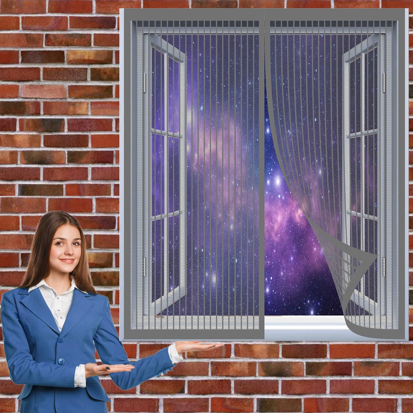 Guogai Grey Fly Screen Mosquito Net 132 X 126 Cm(52 X 50Inch) Portable Screen Door Magnetic Door Curtain Mosquito Screen Keep Fresh Air In & Bugs Out For All Kinds Of Window,