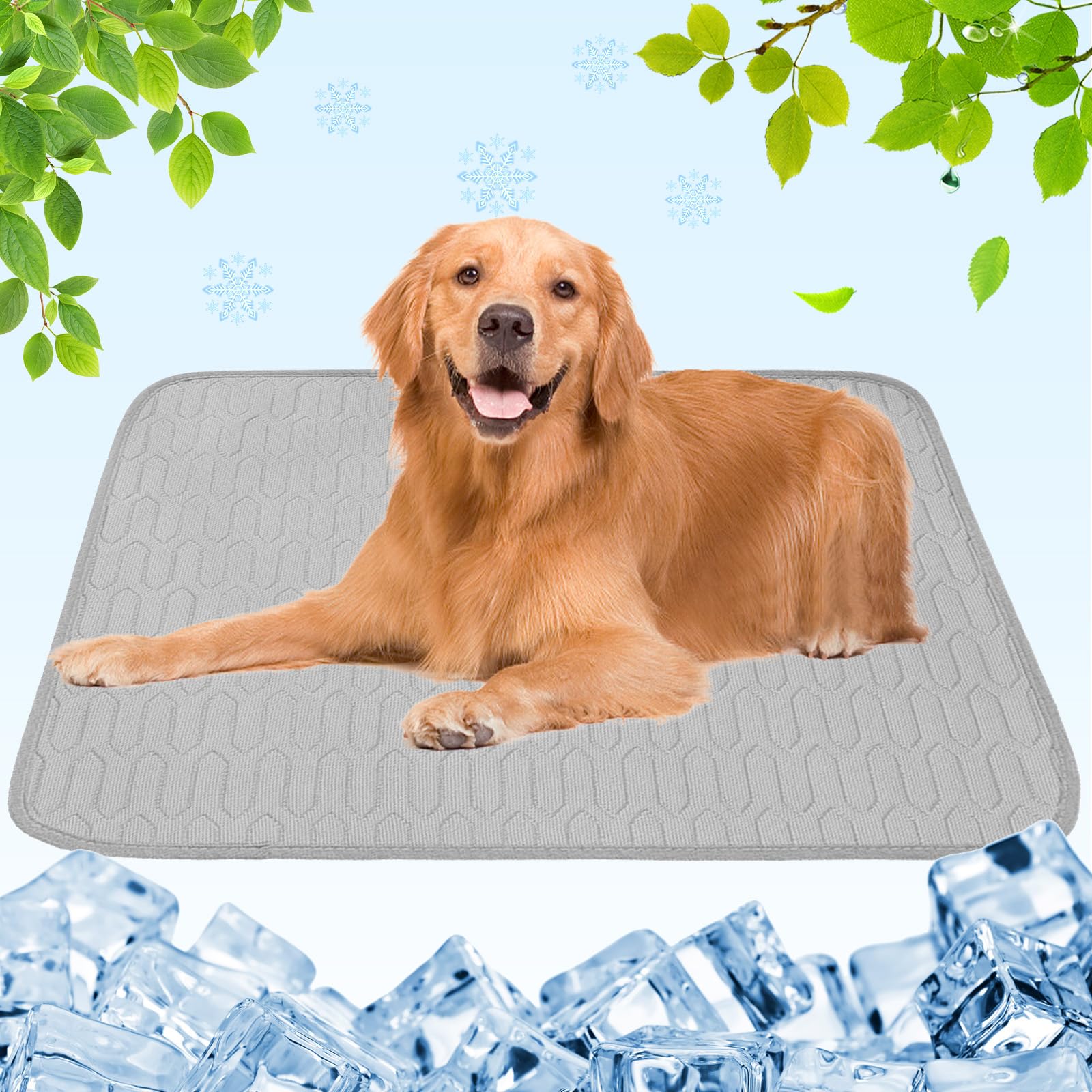 Aitsite Tappetino rinfrescante per cani 100x70 cm, fibra di gel, lavabile, grigio