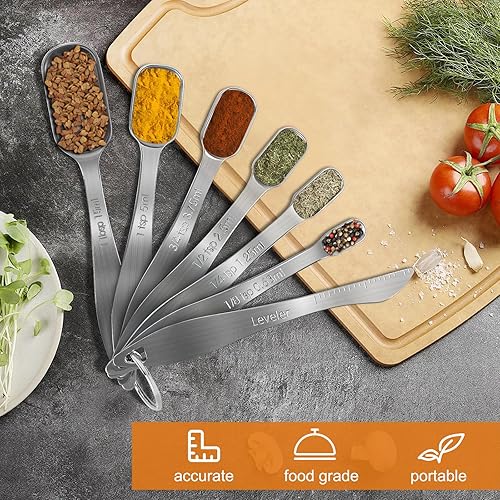 Miniatura 3 de Cucharas medidoras de acero inoxidable, cucharadas pequeñas métricas resistentes de alta calidad, juego de 7 piezas 18 cucharadita, 14 cucharadita,