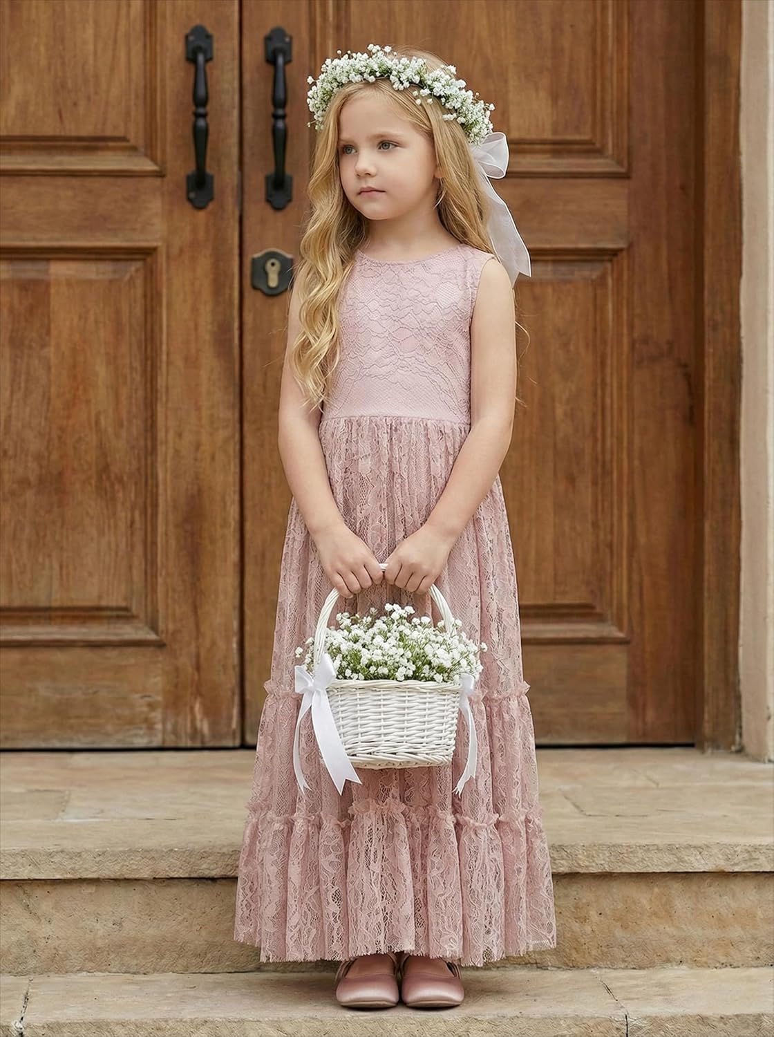 2Bunnies Flower Girl Dress Lace Boho Toddler Dresses Ruffle Girl Dress for Wedding Garden Party Holiday Communion Sleeveless - Image 5