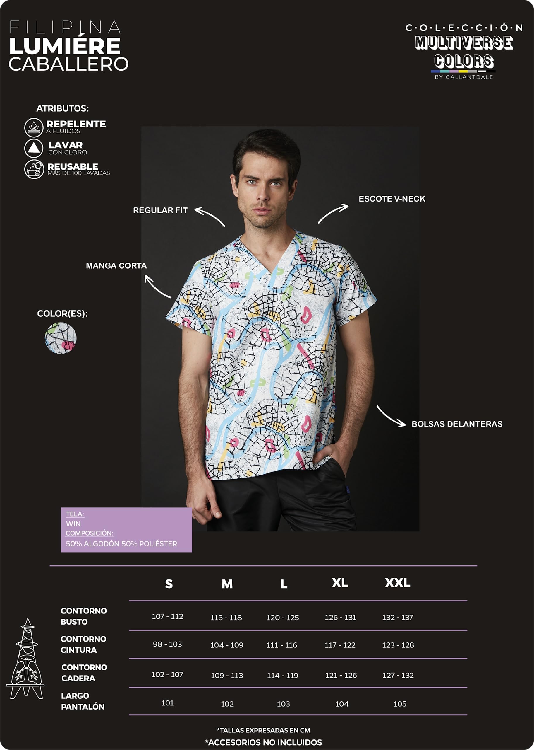 GALLANTDALE Casaca Sanitaria Lumiere Hombre Win Sena Repelente Resistente Chaqueta Ropa de Trabajo Uniforme Sanitario Medico Doctor Veterinario Dibujos