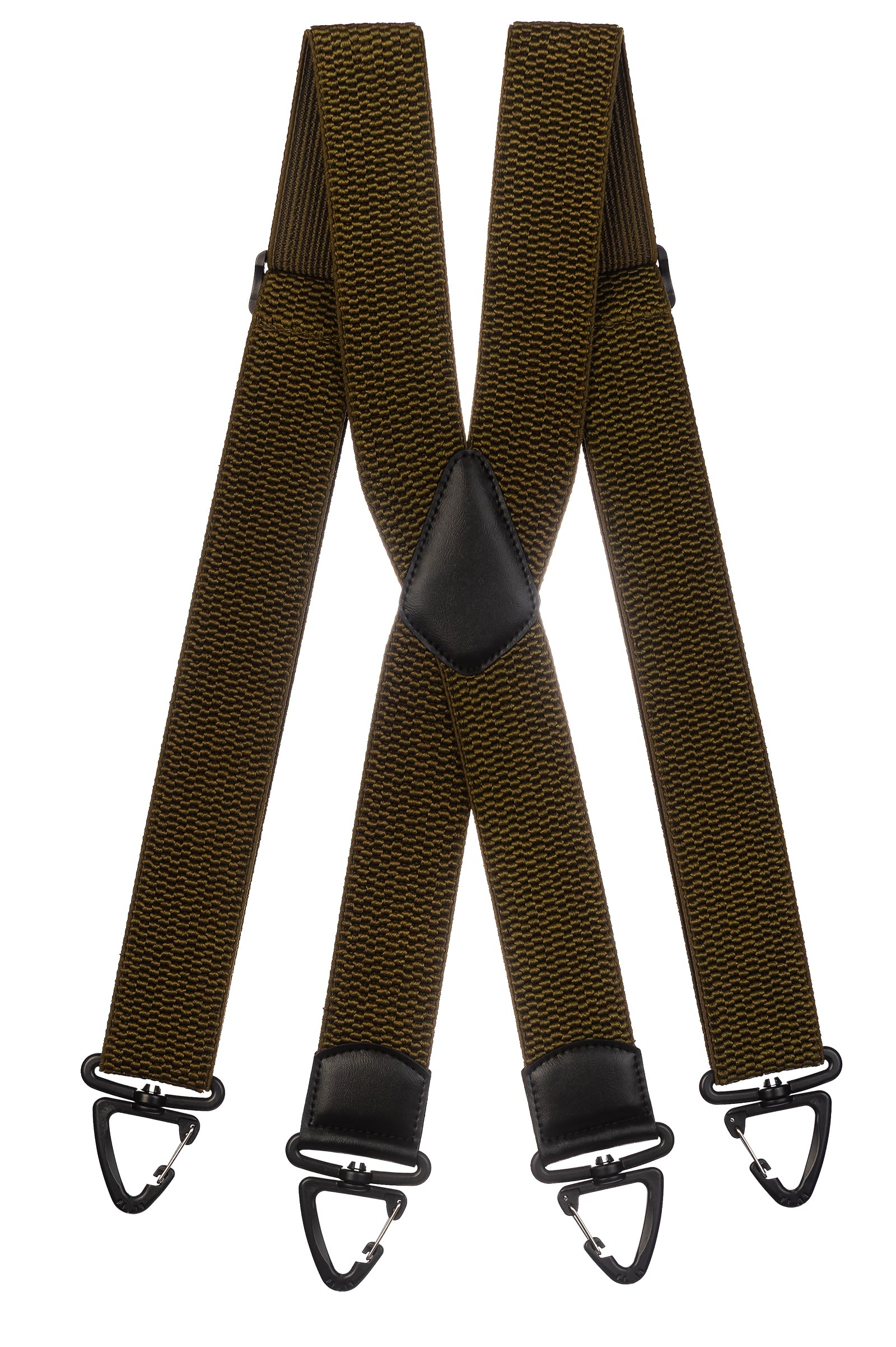 Olata Heavy Duty Extra Wide X-Shape Braces/Suspenders with Plastic Carabiner Clips - 5cm. Olive Green
