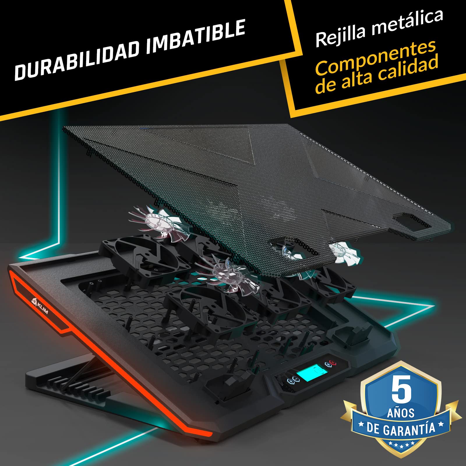 KLIM Glacier - Base refrigeradora portátil de 6 Ventiladores - Nuevo - Iluminación RGB - 11" a 17" - Refrigeración para portátil Gaming - USB - Estable y silenciosa - Compatible PC Mac PS4 Xbox