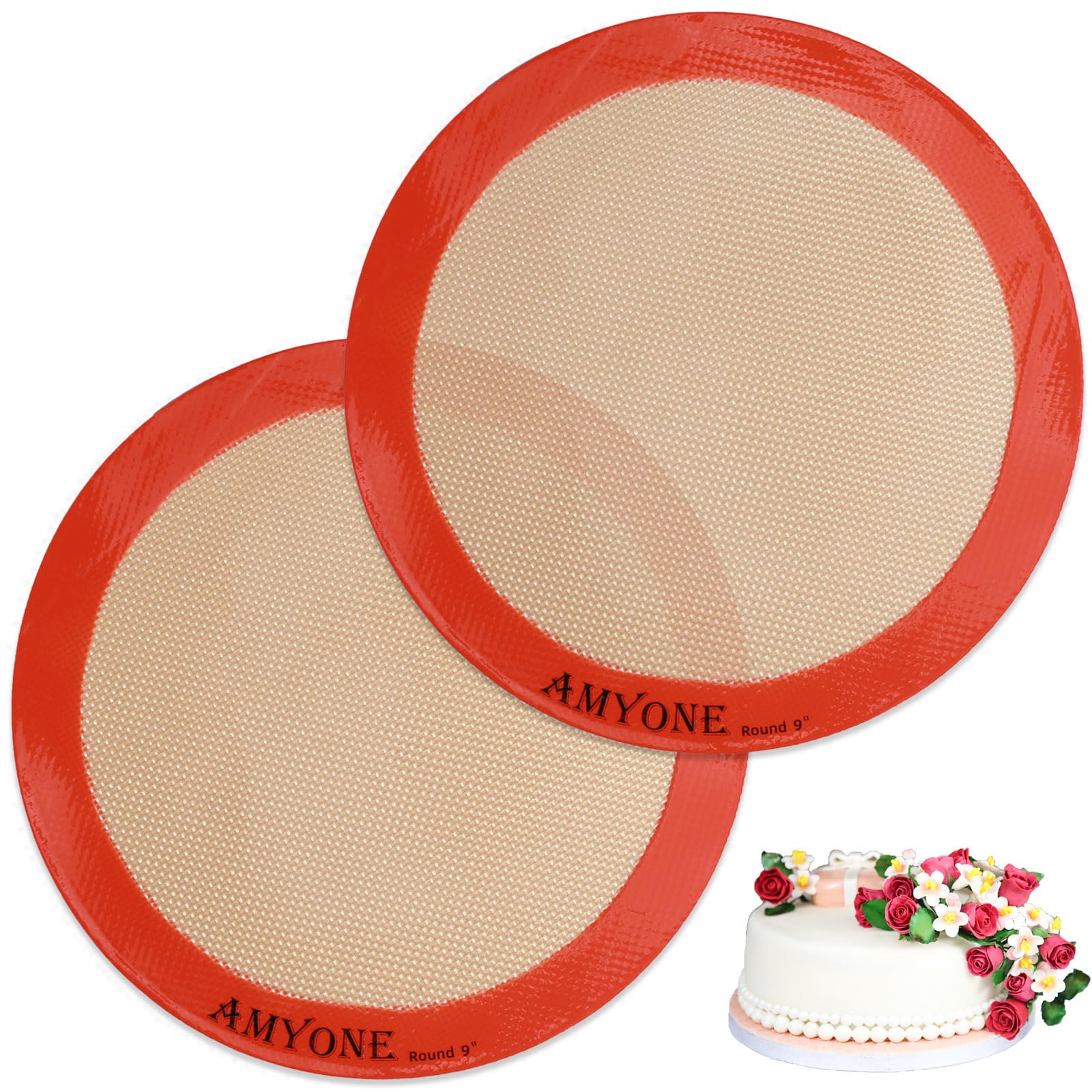 Silicone Baking Mats, 2 PCS Round Silicone Mats for 9 Inch Cake Pan, Non-Stick Reusable Cookie Sheet Liners for Baking Pans for Cake/Bread/Pizza/Macaron/Pastry/Cookie/Bun/Pie