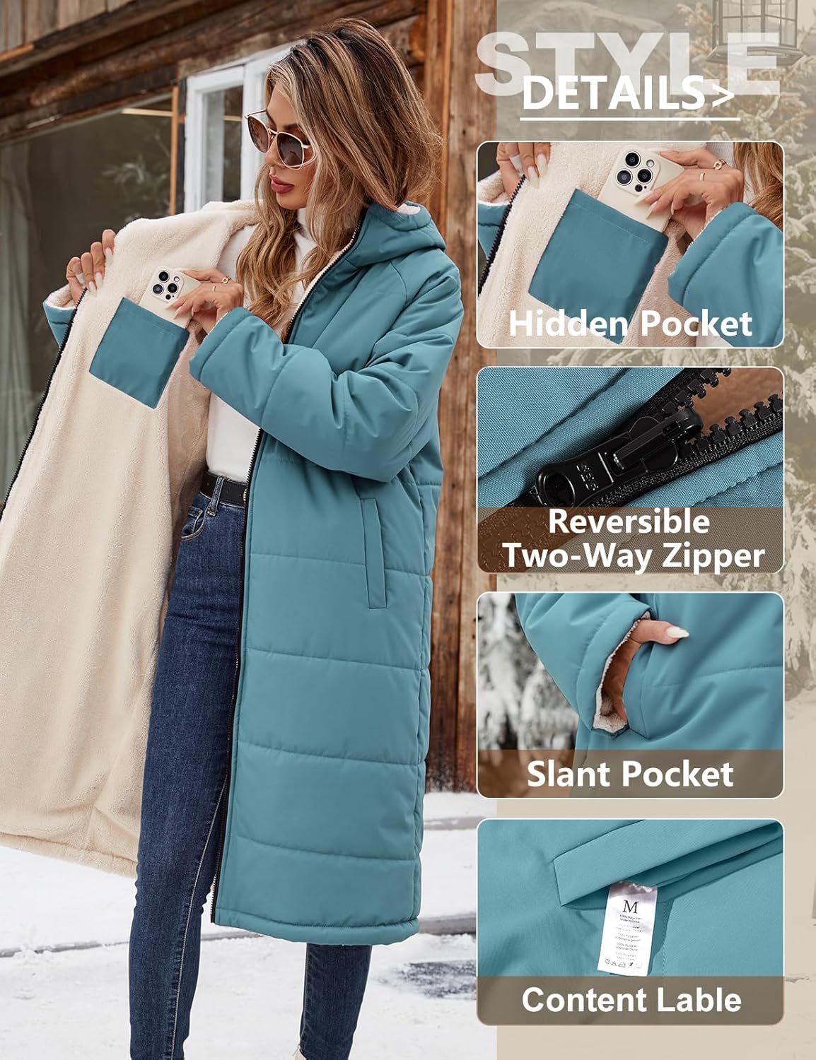 Women Winter Coats Fleece Long Coats Jackets Oversized Warm Down Jacket with Hood