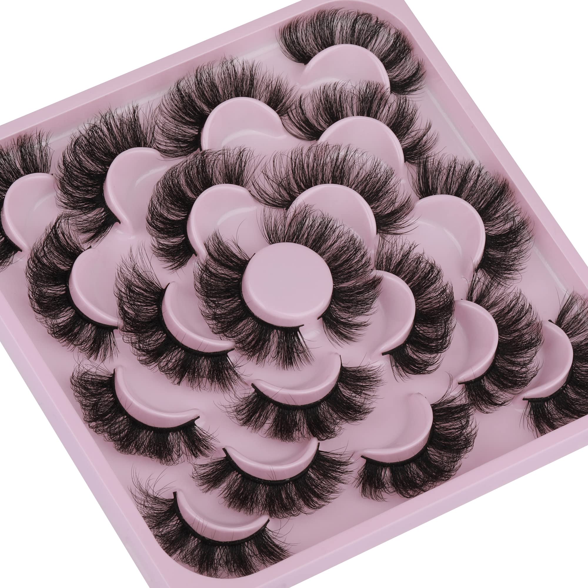 Pleell Lashes Mink Fluffy Wispy False Eyelashes Dramatic Full Volume Faux Mink Eyelashes 20MM Long Curly Lashes that Look like Eyelash Extensions 10 Pairs