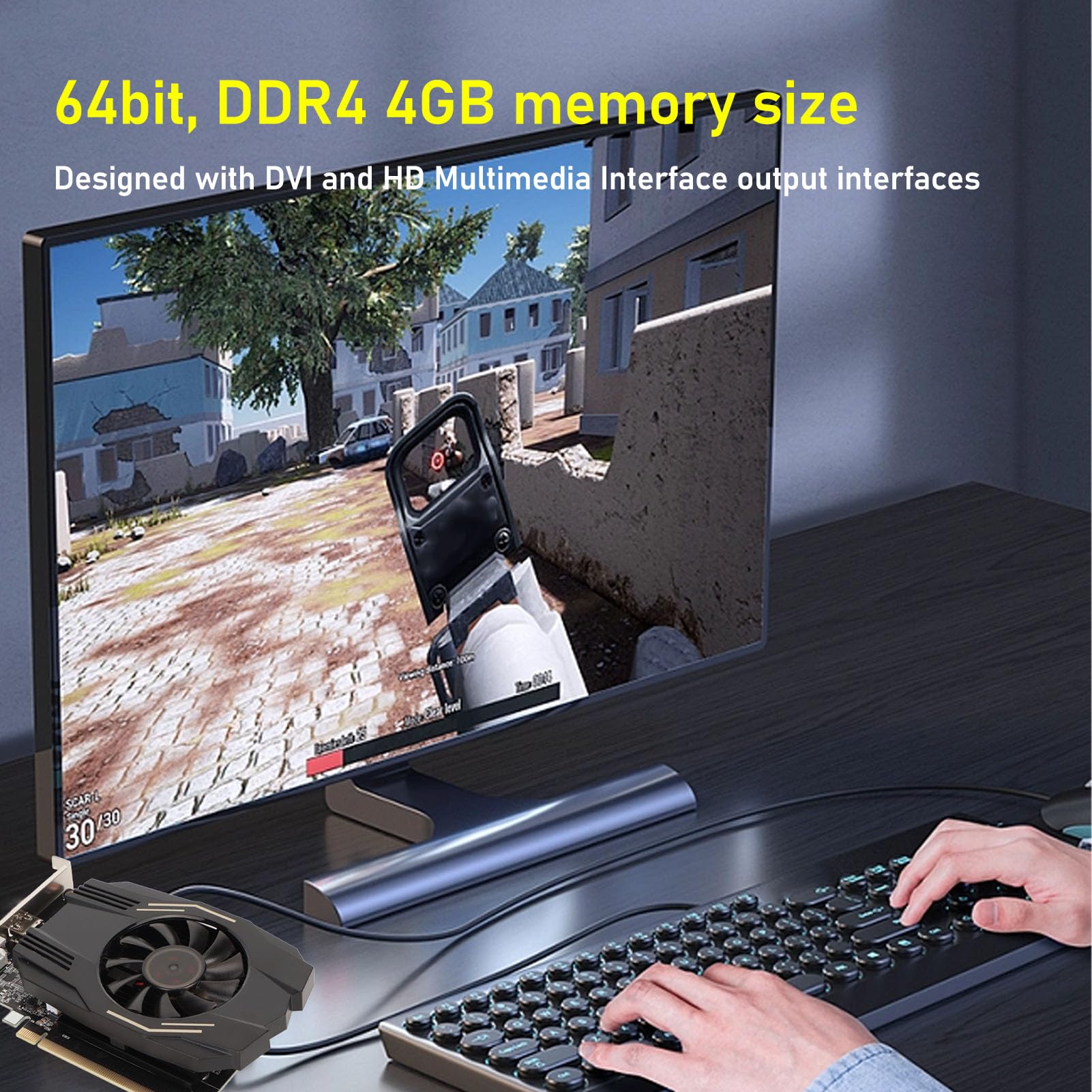Cuifati Scheda Grafica da Gioco Geforce GT 1030 Scheda Video 4K GPU GDDR4 da 4 GB 64 Bit 1468/2400 MHz con Uscita HD DVI PCI Express X4 3.0, per PC Gaming Office Stampa 3D