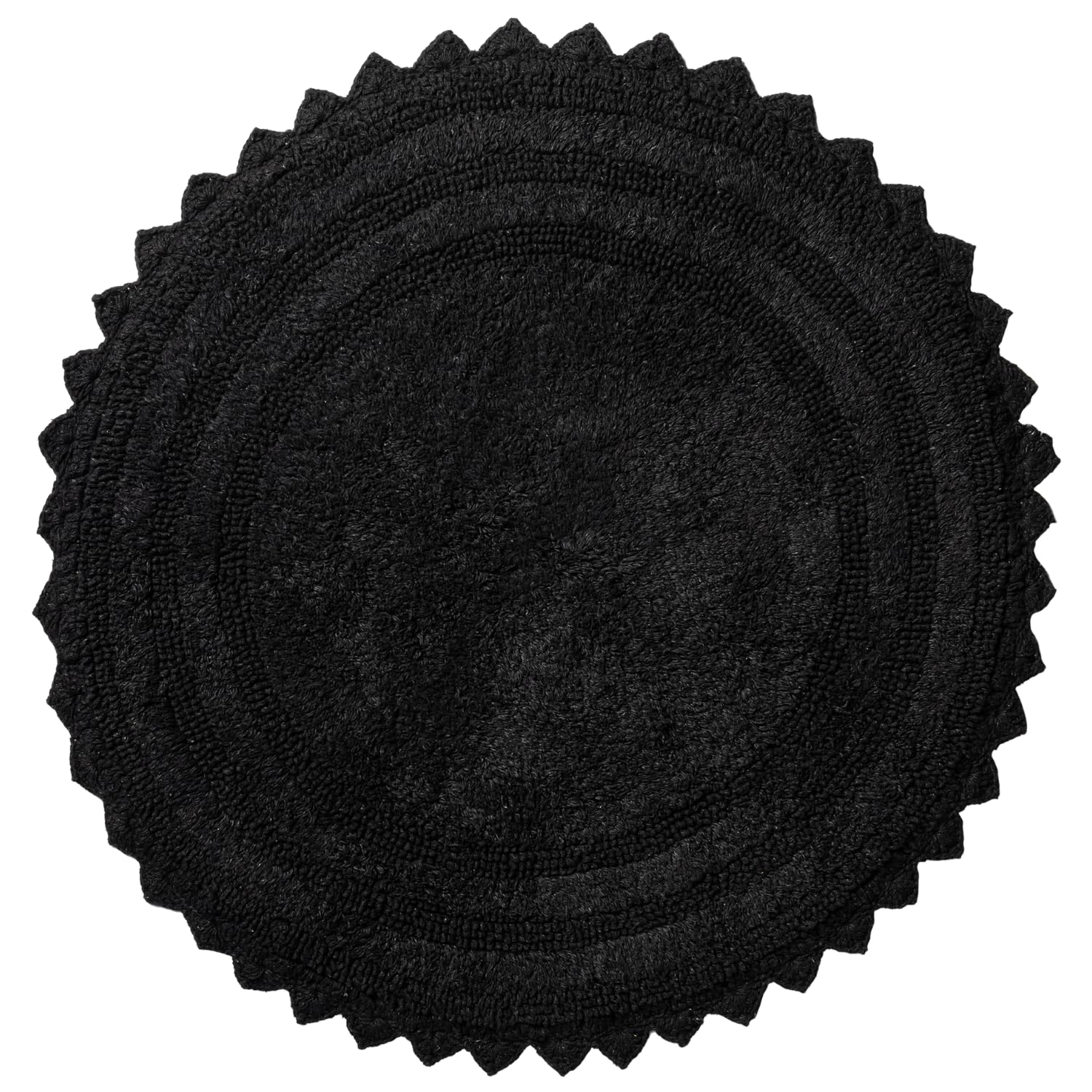 Tapis de bain rond noir de 60 cm en coton tissé réversible avec motifs crochet