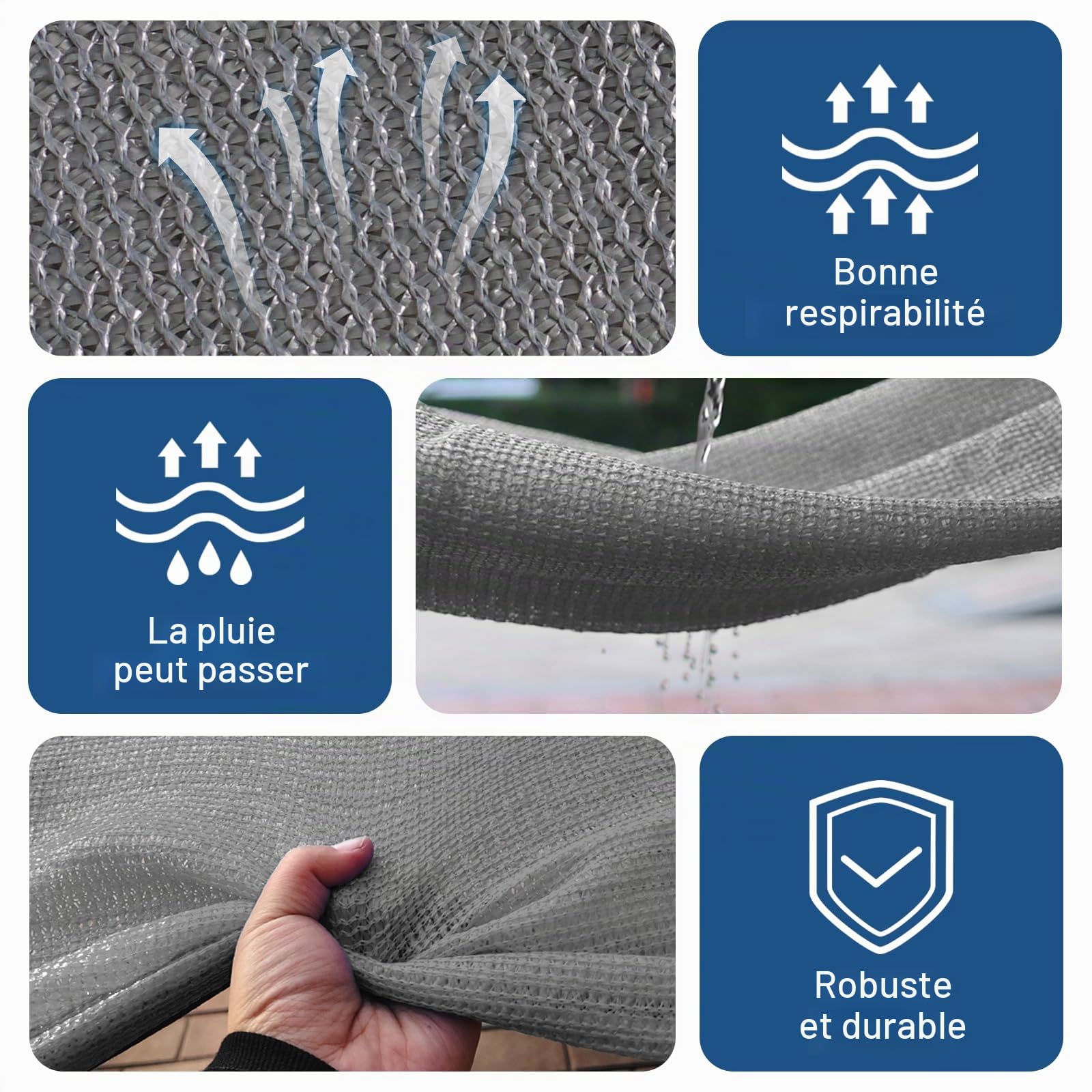 Voile d'ombrage de jardin - Avec œillets - Protection solaire - 4 x 5 m - Filet d'ombrage pour balcon, serre, plantes, terrasse, poulailler, piscine - Brise-vue - Coupe-vent - Perméable à l'eau