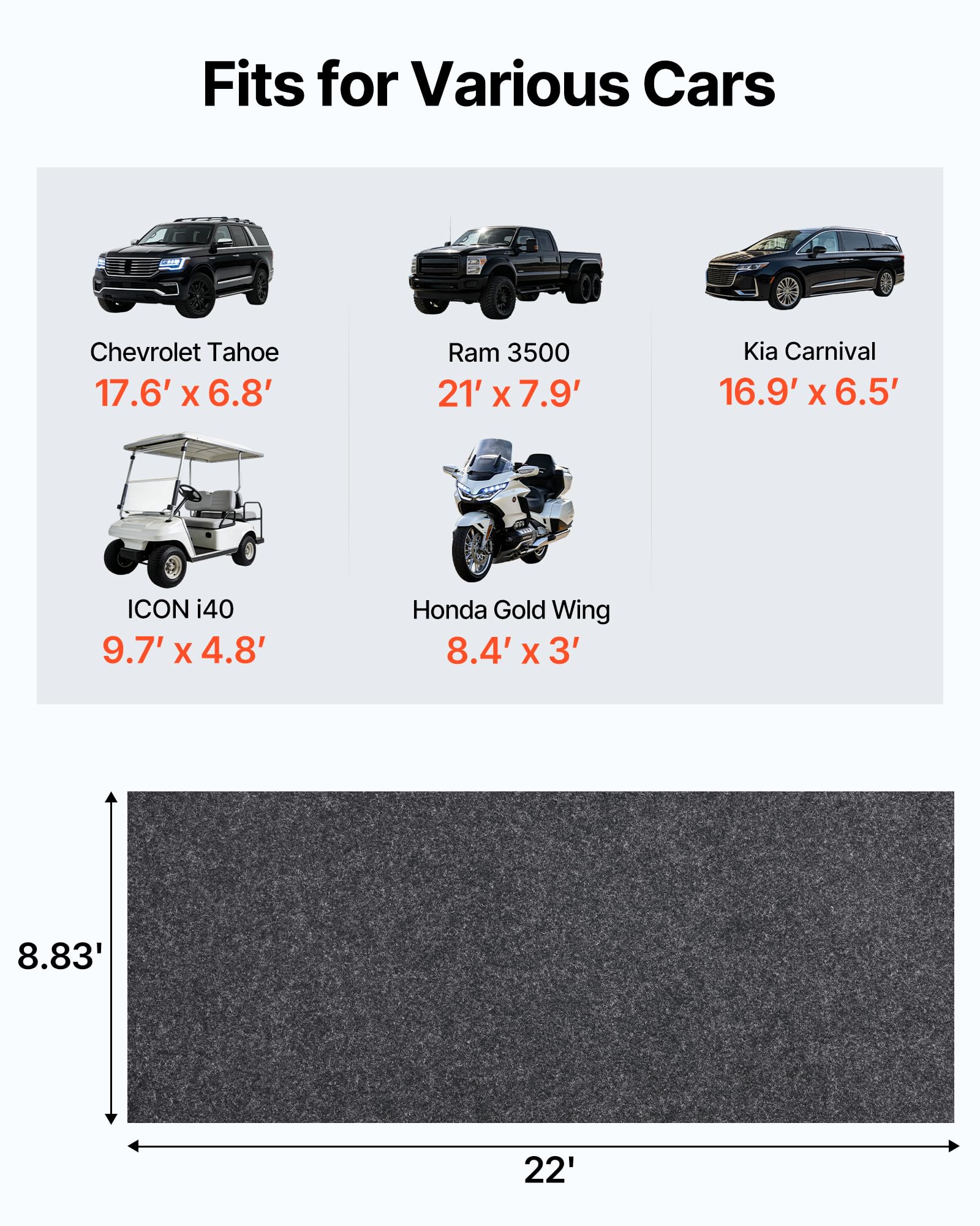 VEVOR Garagenbodenmatte 2692,4 x 6705,6 x 2,4 mm Werkstattboden 820-850 g/m² Garagenboden Filz & TPE Öl Auffangmatte Garagenmatte Servicematte Bodenschutz Bodenplatten für Garage