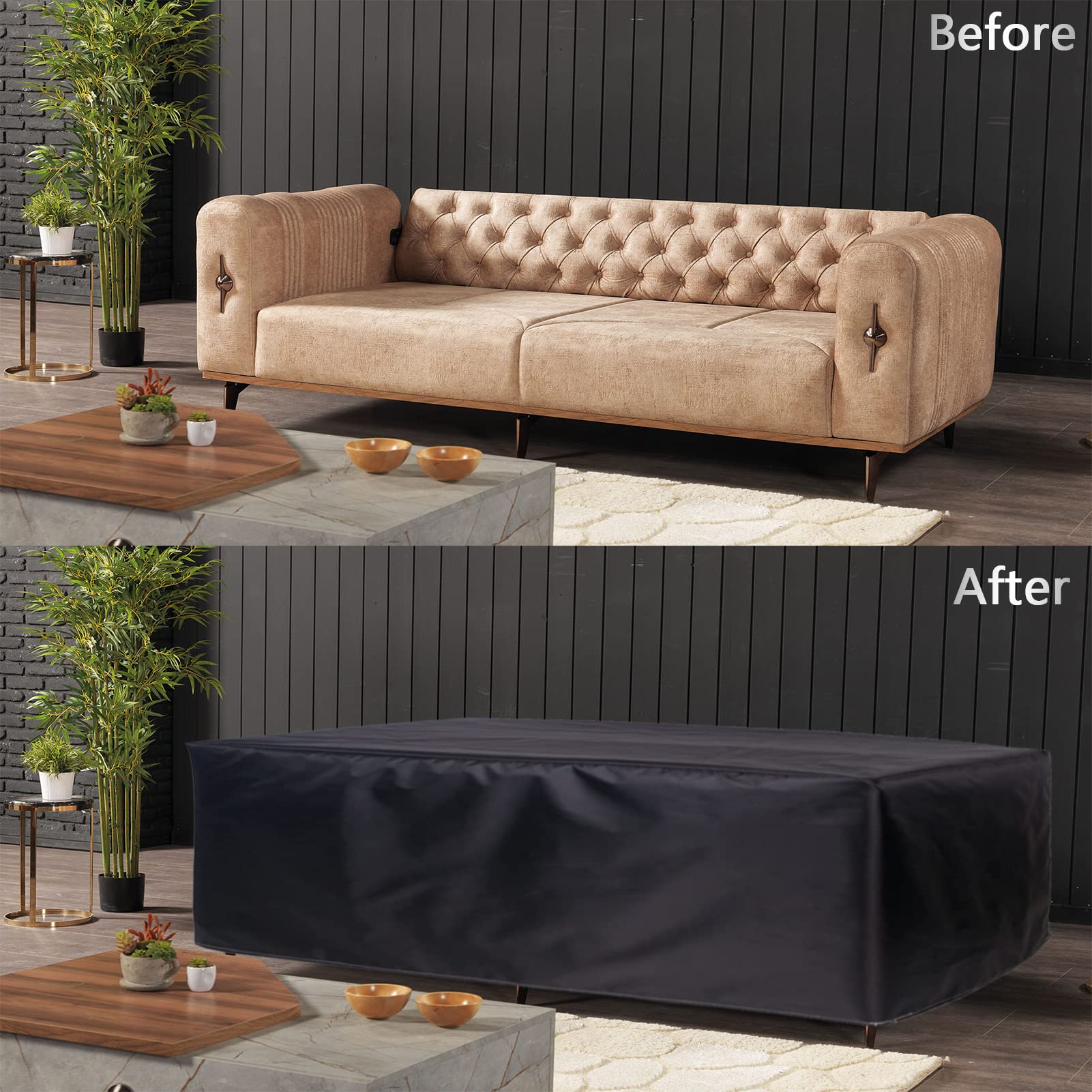 Fundas para muebles de patio al aire libre, 190 x 135 x 90 cm, impermeables, resistentes al viento y al protector solar, para mesa rectangular y sofá, juego de protección 420D contra la lluvia, la