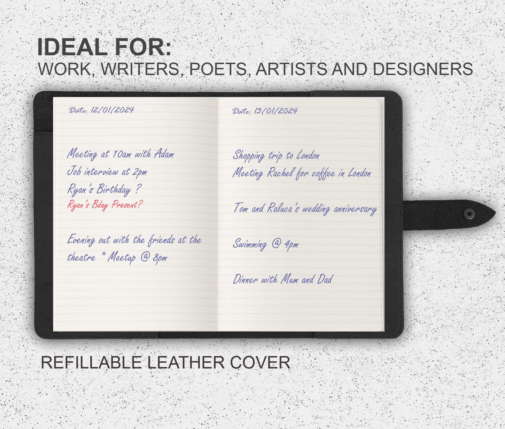 Trowik Handmade Leather Cover for A5 Notebook Refillable Vintage Diary Cover - Black - Image 4