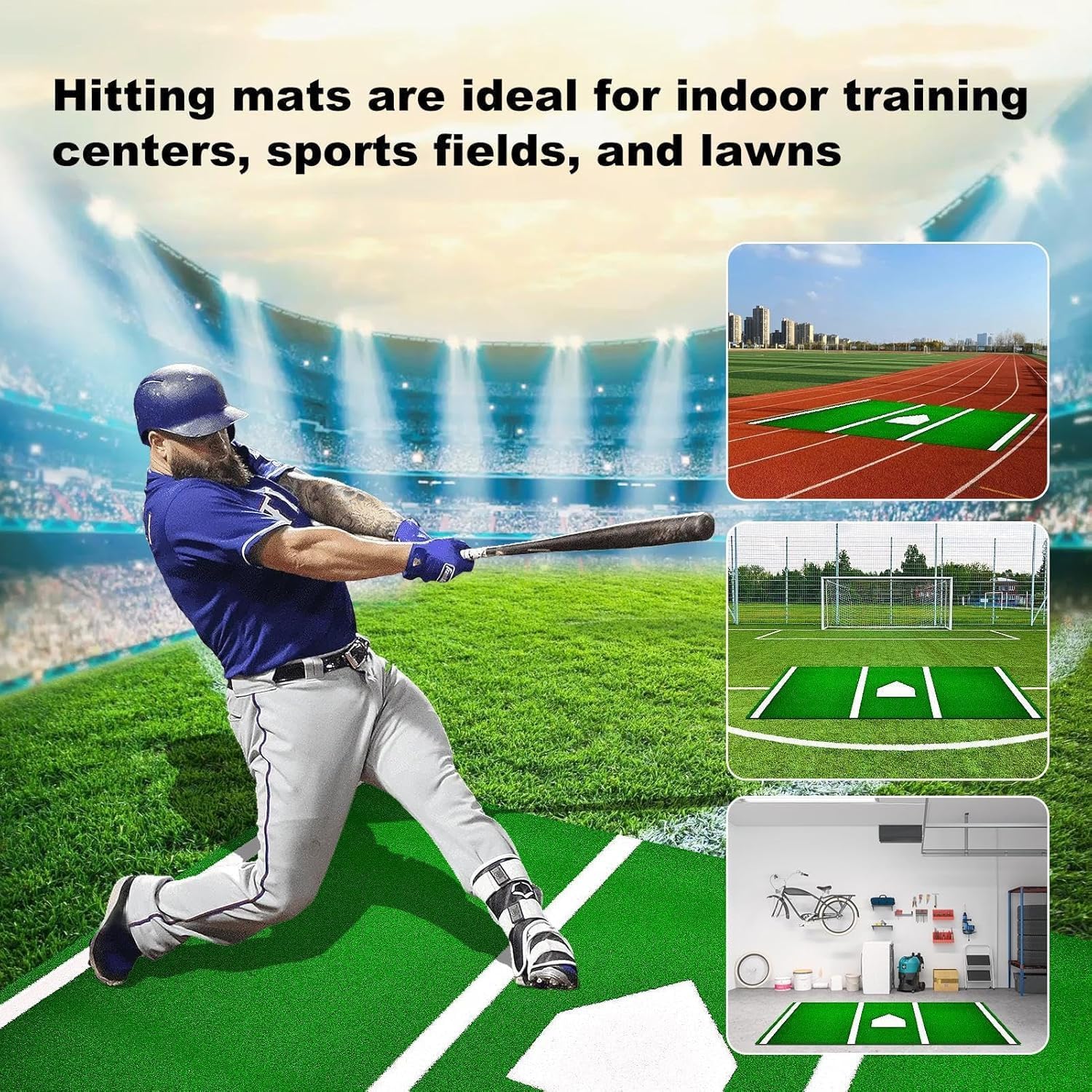 Premium Baseball Hitting Mat 10' X 8' with Anti-Slip Rubber Backing, Softball Training Turf, Home Plate & Batters Box, Portable Practice Mat with Carry Strap Green and White Refer to Description
