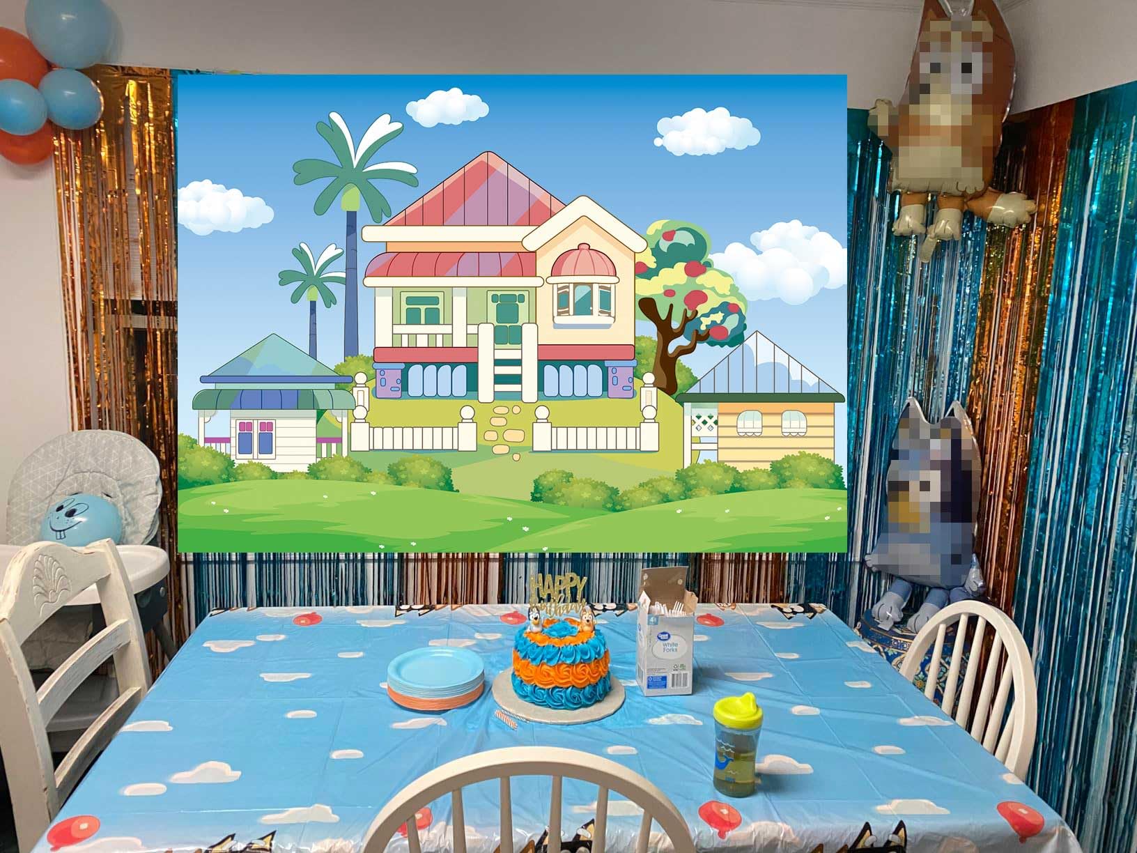 Toile De Fond Anniversaire Chien Bleu 150x100 Cm - Décoration Fête Enfant Thème Animaux