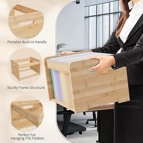 Miniatura 5 de Organizador de archivos colgante de bambú, organizador de archivos de escritorio de oficina para tamaño carta, organizador de carpetas de archivos