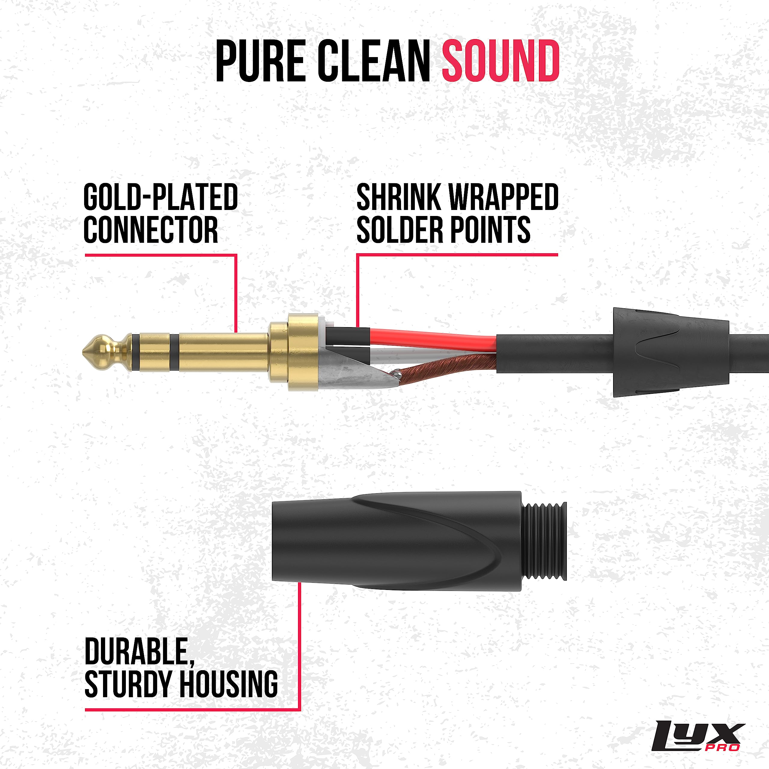 LyxPro Cavo audio bilanciato TRS da ¼" a ¼ TRS, trasferimento del segnale superiore, cavo patch ad alta frequenza cristallino, silenzioso, durevole e flessibile, cavo patch professionale resistente,