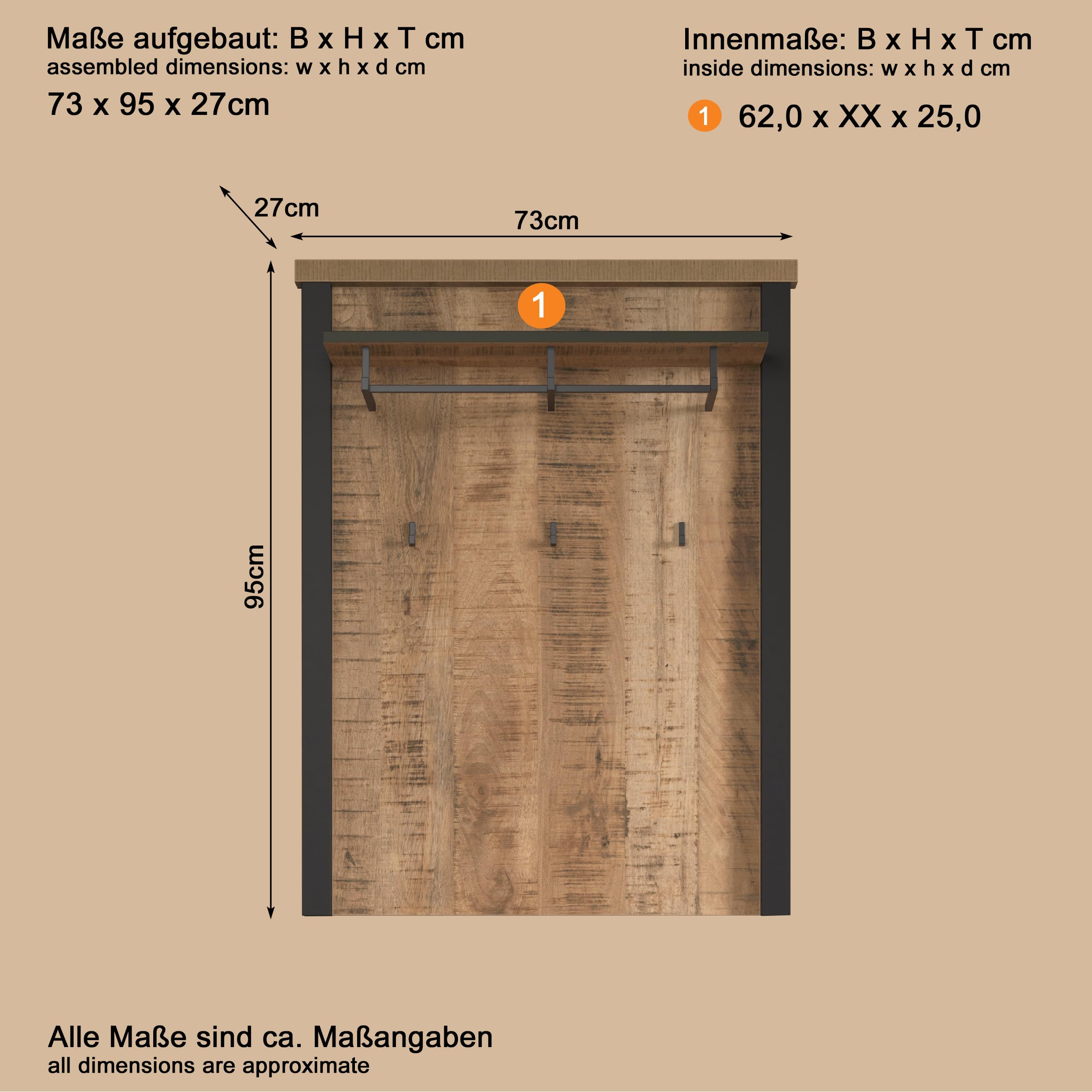 Garderobenpaneel Enna Mango · B 73 x H 95 cm