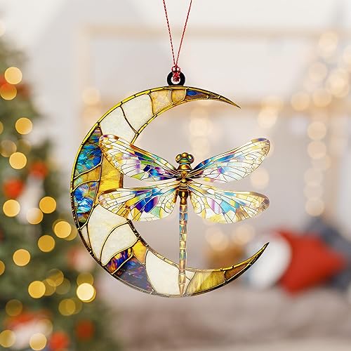 Miniatura 2 de Regalos de libélula para mujeres, adorno de luna de libélula para decoración del árbol de Navidad, regalo de cumpleaños para mamá, decoración de