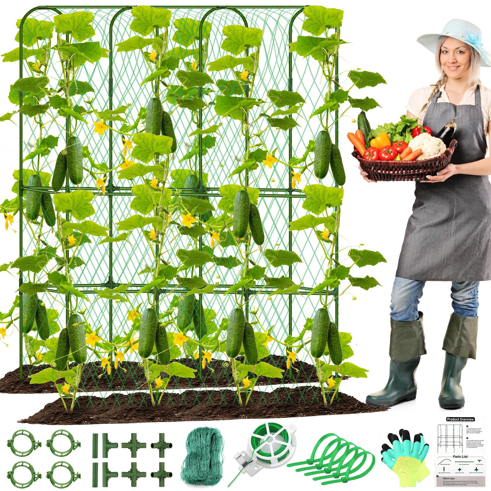 Amazon.com : Cucumber Trellis for Raised Bed, Tall Metal Garden Trellis for  Climbing Plants Outdoor with Netting, Gloves, Garden Tools, Trellis for  Vegetables Plant Support Peas Fruit Flower Grape : Patio, Lawn