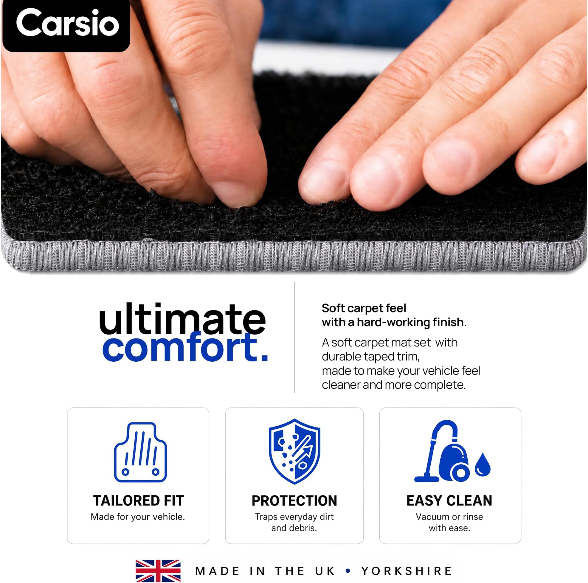 car mats for Ford Mustang 2015 Onwards 4 Piece Set Car Mats UK-Made Tailored Fit Carpet Floor Mats Full Coverage Grey Trim