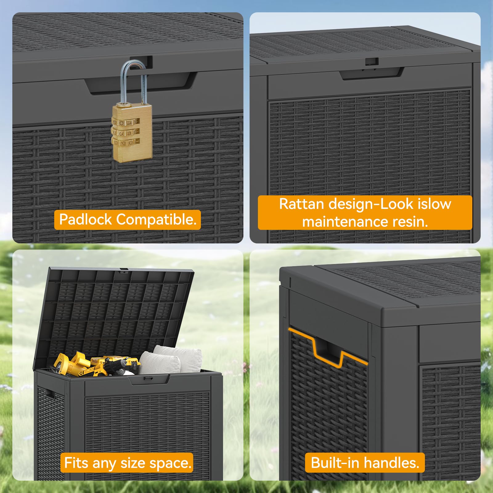 NUNU LAB Outdoor Aufbewahrungsbox – Wasserdicht, Werkzeugfrei Montierbar, Als Bank Oder Tisch Nutzbar, Für Garten, Terrasse, Pakete
