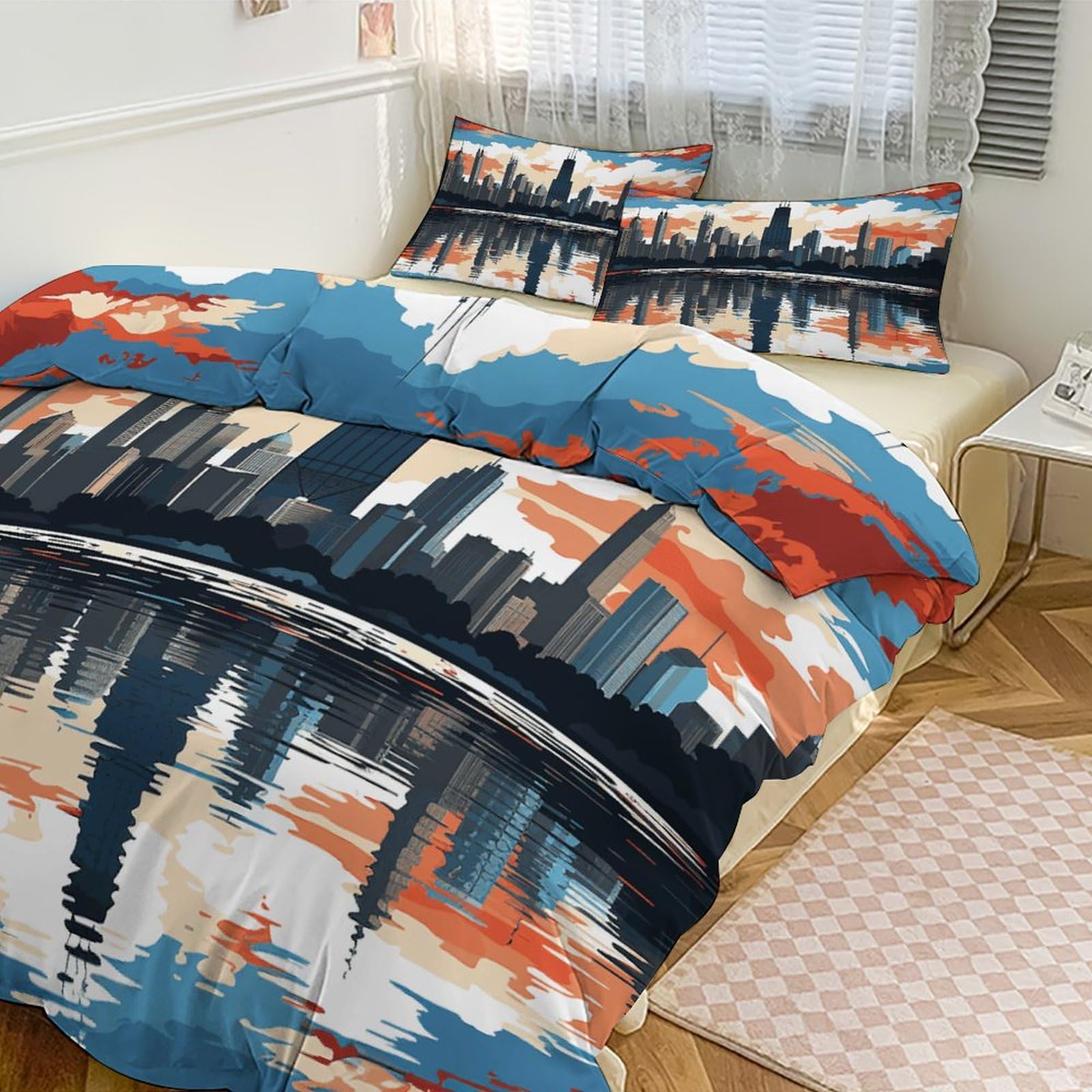 Parure de lit anti-plis ultra douce housse de couette zippée Chicago pour grand lit
