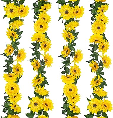 4PCS Artificial Sunflower Garland Decor Sunflower Vine Hanging Flowers Garland Home Wedding Party Decoration