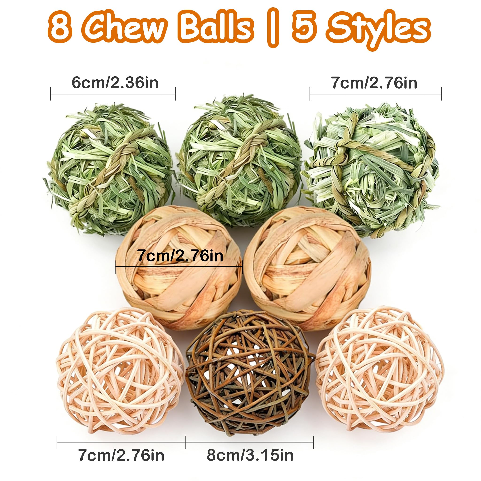 8 Bolas de Heno Natural para Masticar – Hechas a Mano para Conejillos de Indias, Conejos y Chinchillas — view 2
