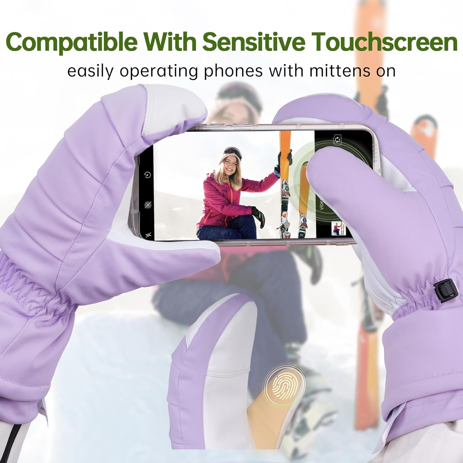 Ski Mittens for Women, Waterproof Snow Ski Gloves for Snowboard, Winter Warm Mitts with Touchscreen - Image 4