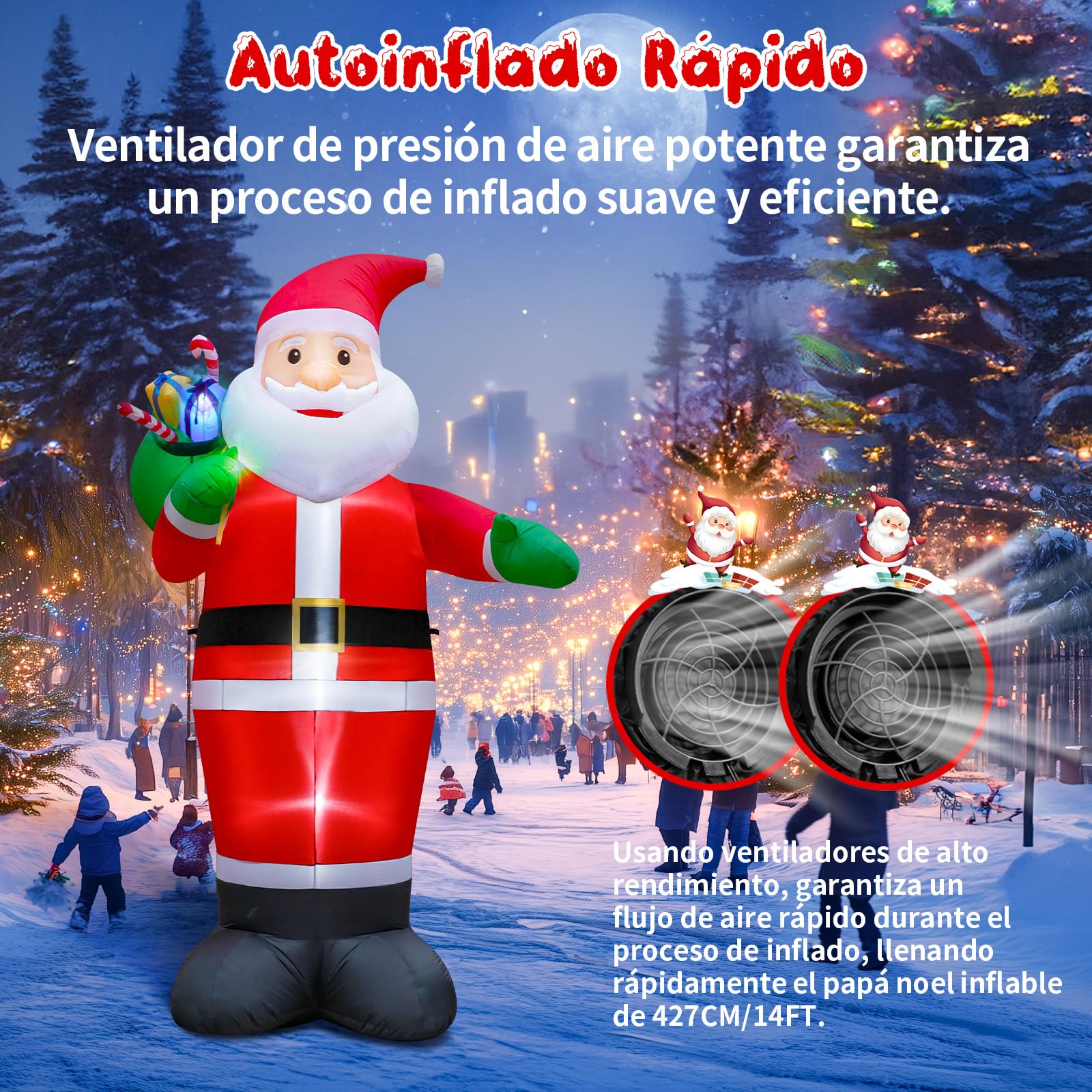 427CM/14FT Papá Noel Decoración Exterior – Papá Noel Gigante de Pie, Impermeable con Leds Integradas para Jardín, Césped y Fiesta de Navidad – Decoracion Navidad Exterior