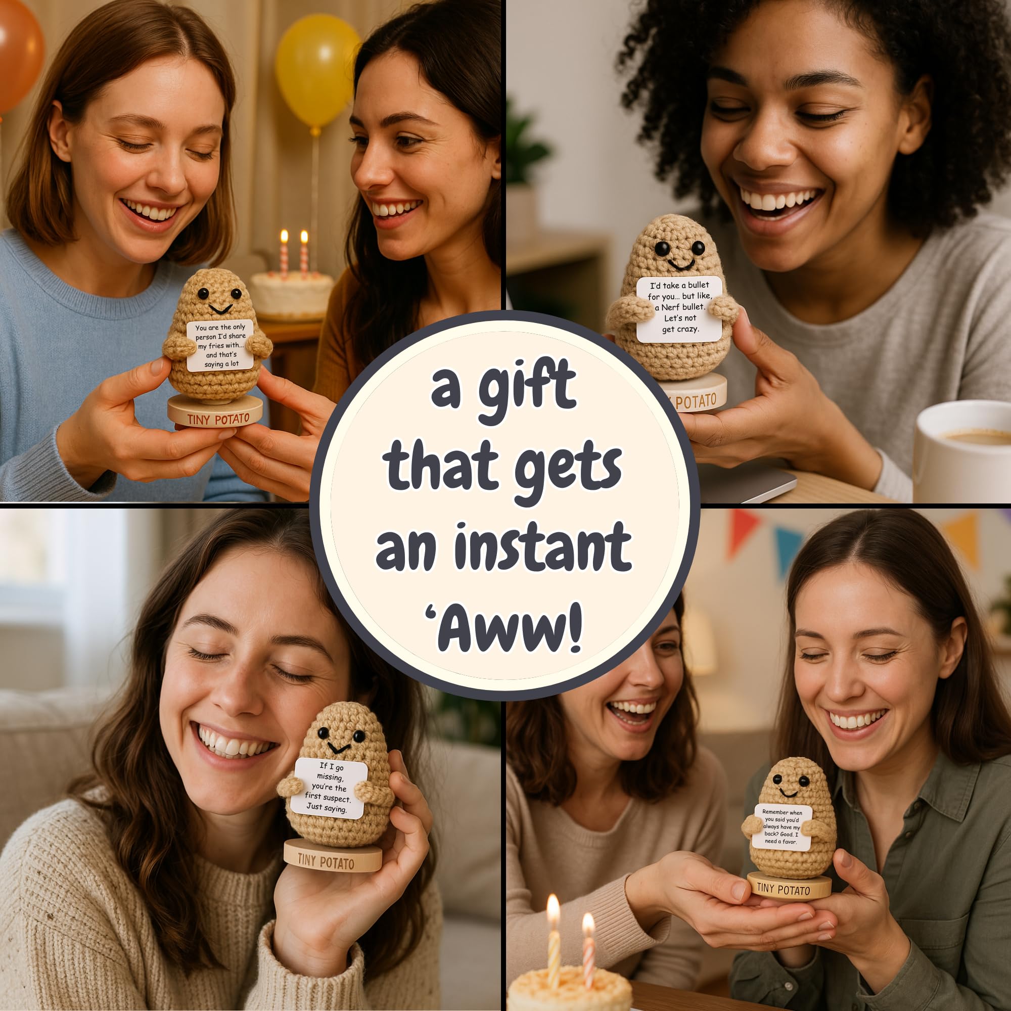 Funny Sister Gifts for Birthday, Graduation, Emotional Support - Sassy Crochet Potato W/ 30 Signs | Big Sisters Presents for Women, Unique Sister Gift from Brother, Little Sisters, Big Sis, Sis In-law