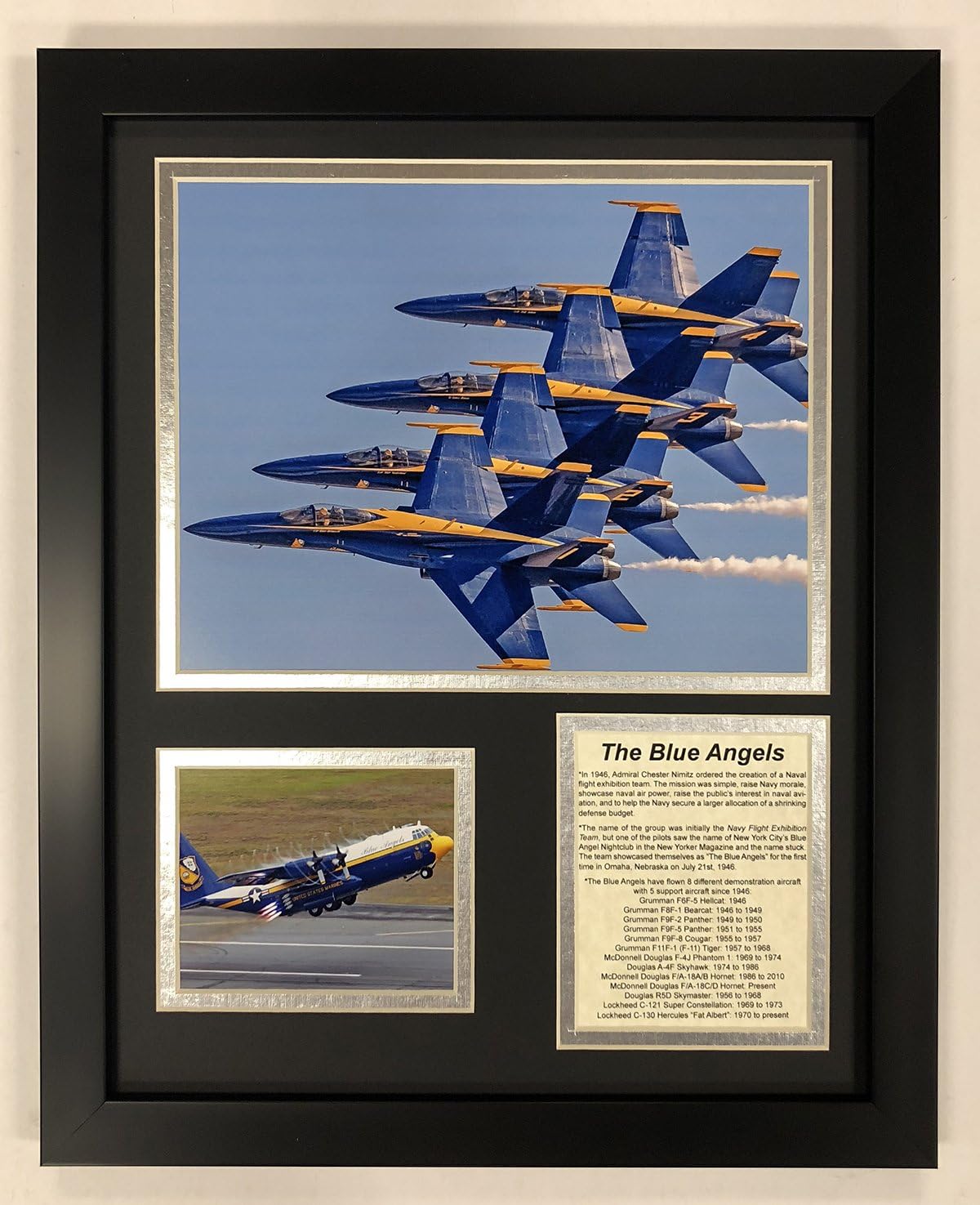 Legends Never Die US Navy Blue Angels Framed Double Matted Photos, 12" x 15", (14006U)