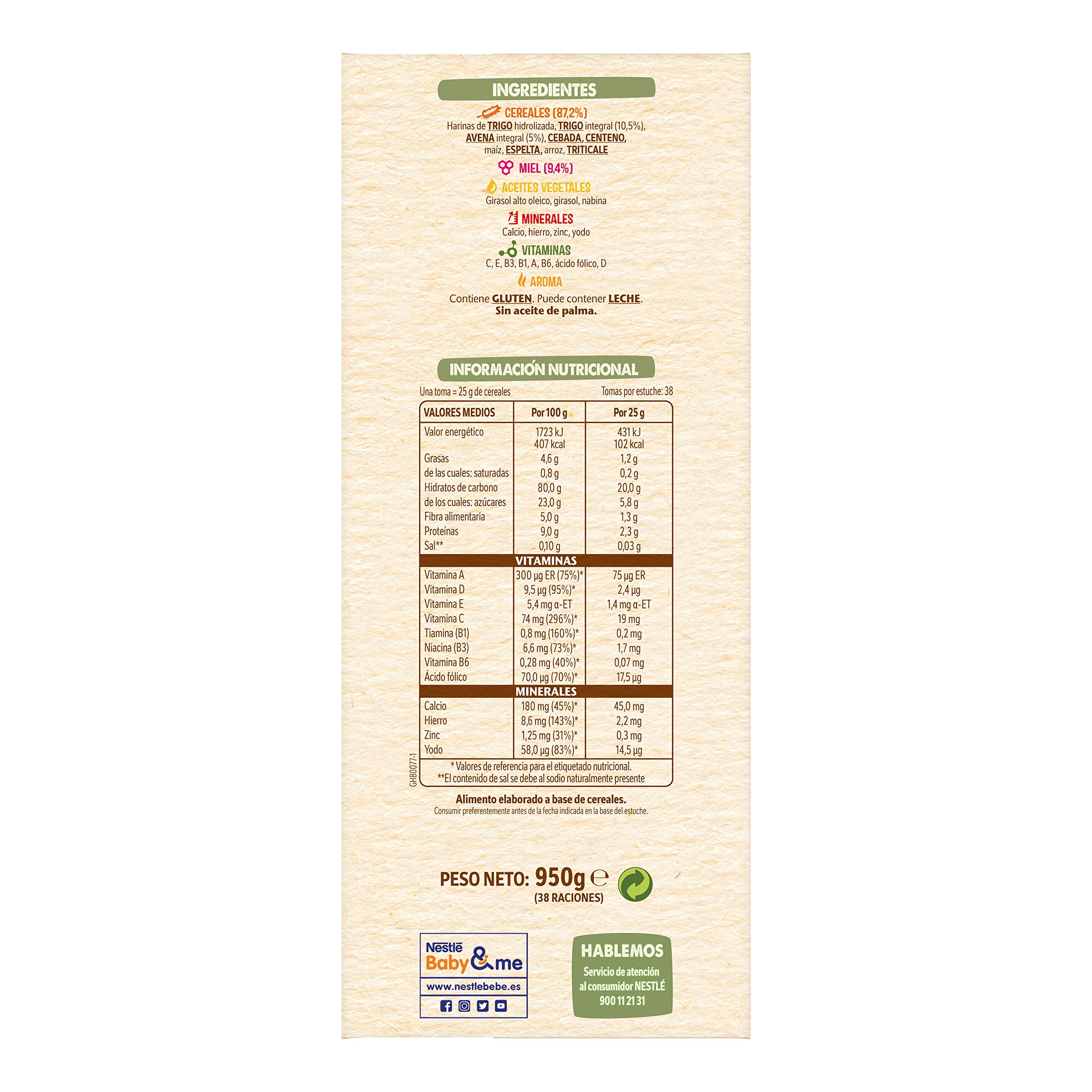 Nestlé Papilla 8 Cereales con Miel, 950 g