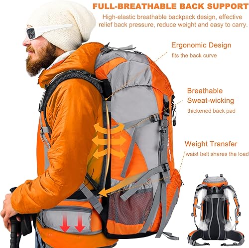 Vista 9 de Mochila Loowoko para senderismo, 13.21 galones, con cubierta para la lluvia Negro