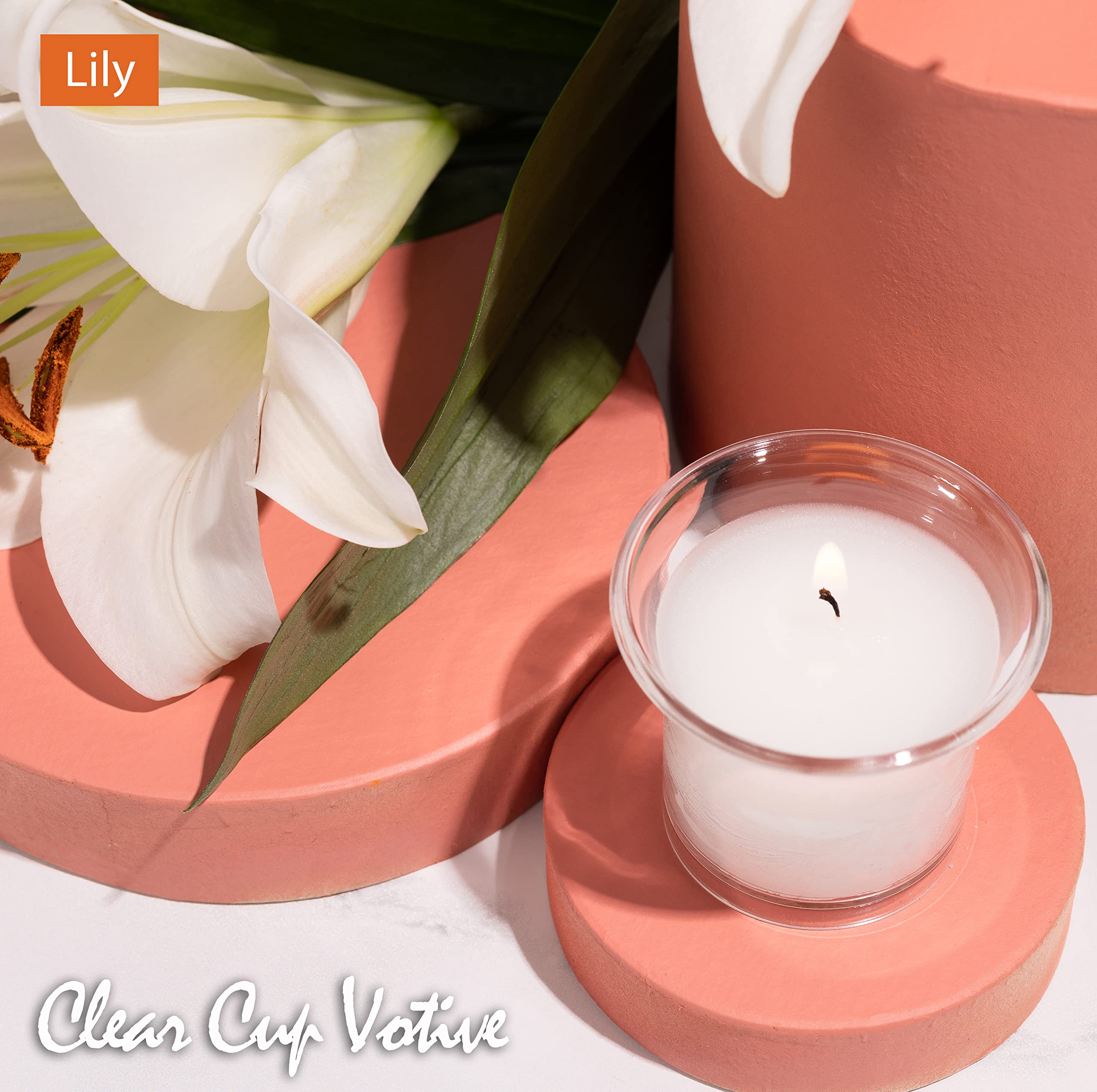 Hyoola Bougies Parfumées Votives Bougies Bougeoir Transparent - Lys - Durée de Combustion 12 Heures - Lot de 4 - Fabrication Européenne