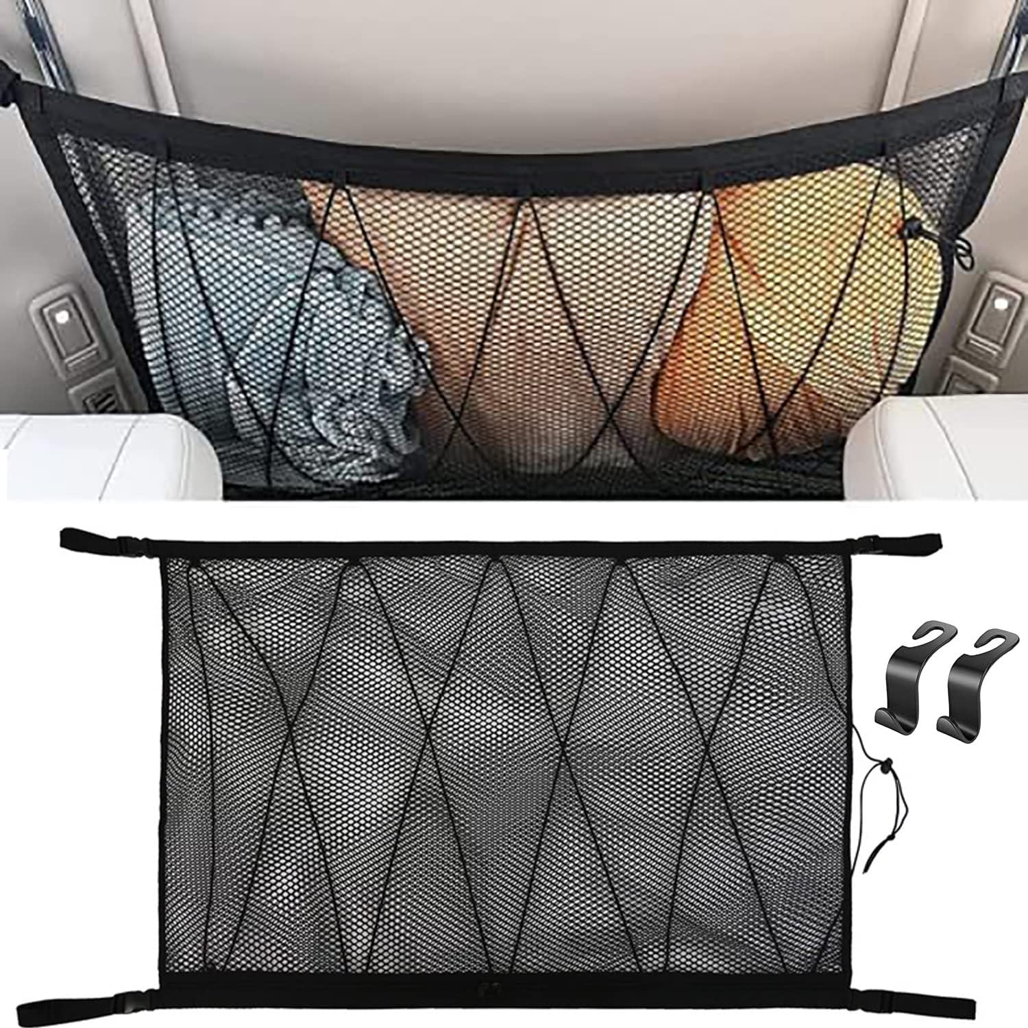 Organisateur Filet Élastique Voiture - Barrière Sécurité Animaux 110 X 135 Cm - Séparation Sièges