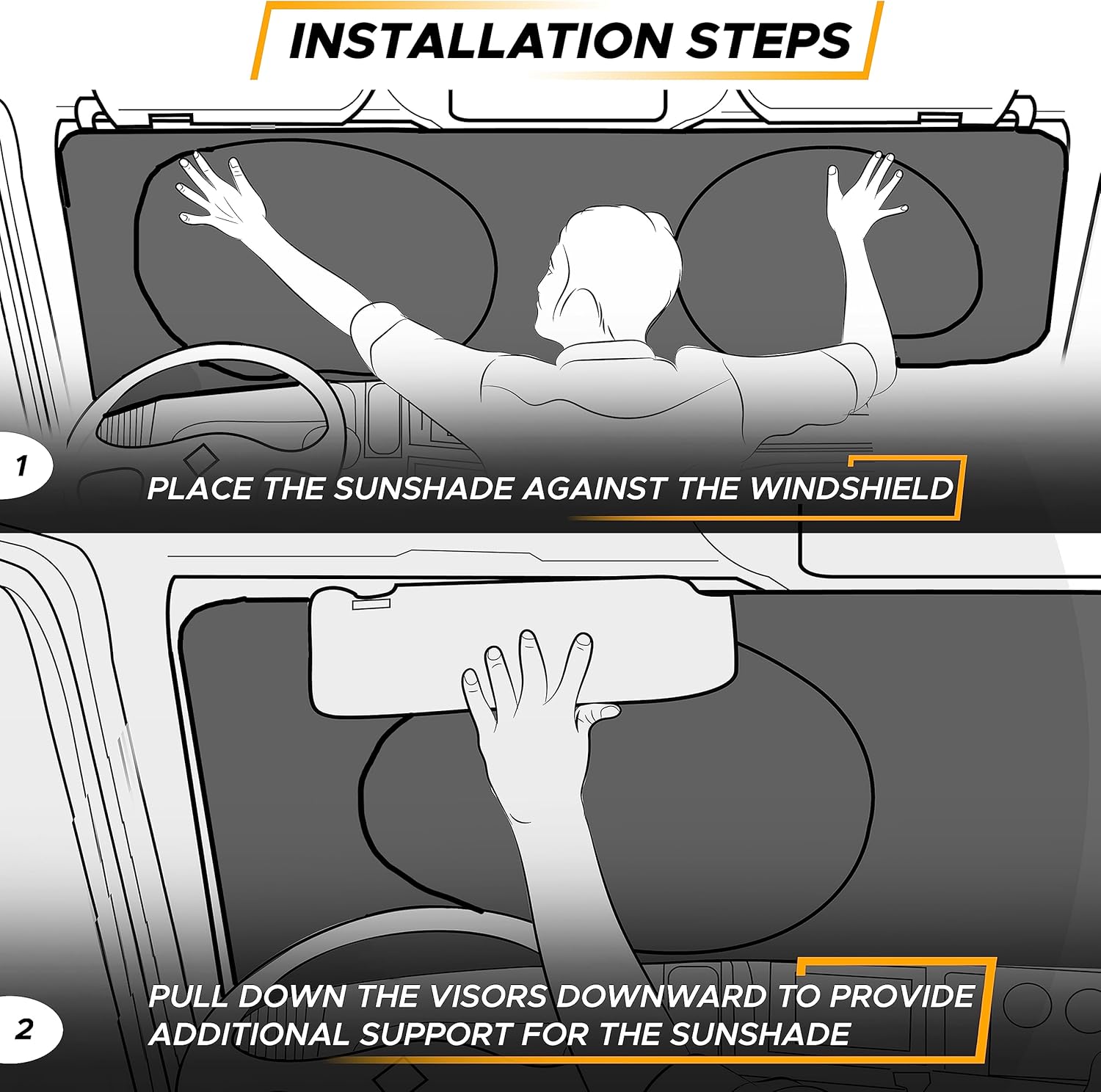 EcoNour Semi-Truck Sun Shade for Windshield (2 Ring) | 240T UV Protective Sunshade for Truck Windshield Maximum Coverage to Block UV/Sun Heat Rays