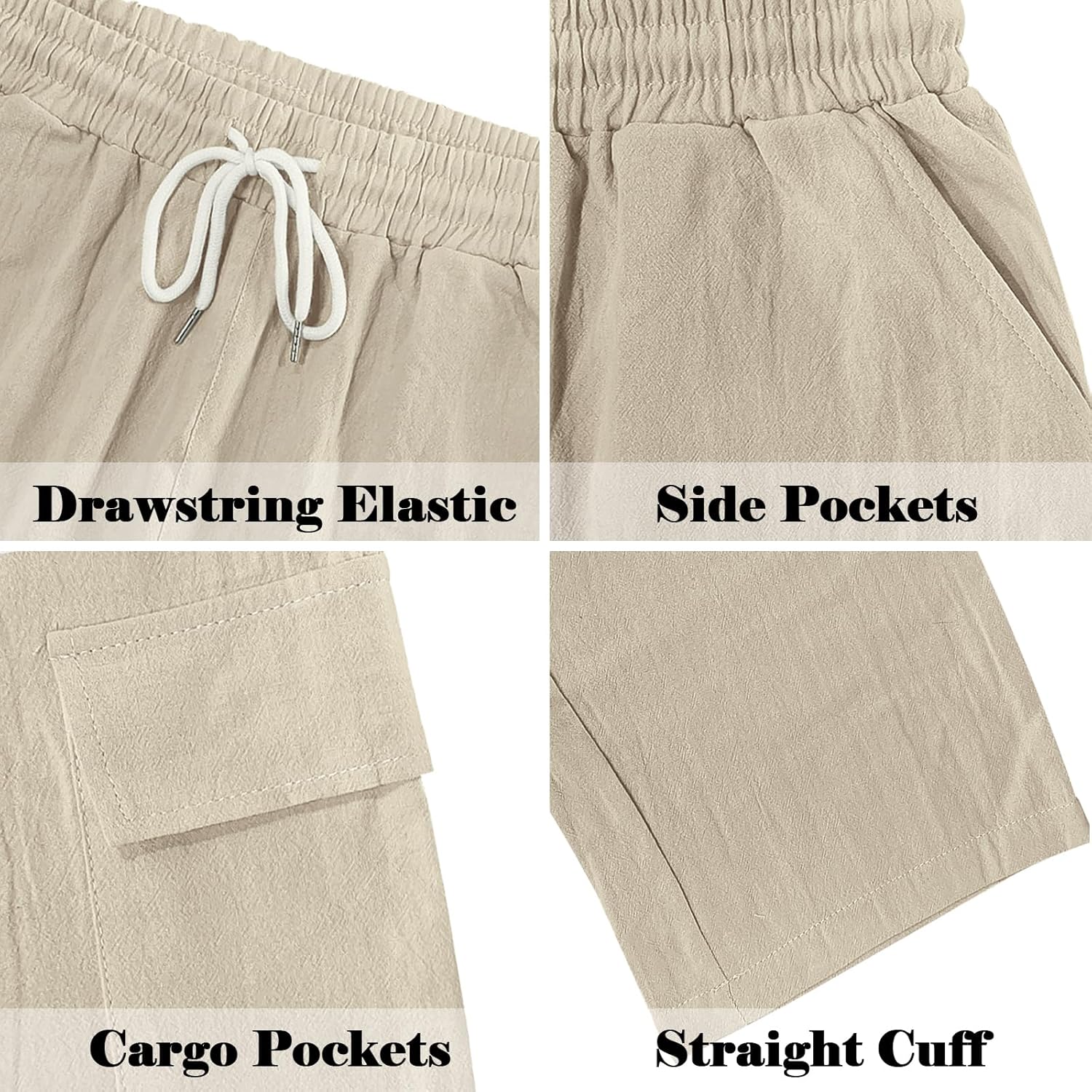 Mens Casual Cargo Pants Summer Vacation Lightweight Drawstring Pants Elastic Waist Beach Yoga Trousers with Pockets - Image 7