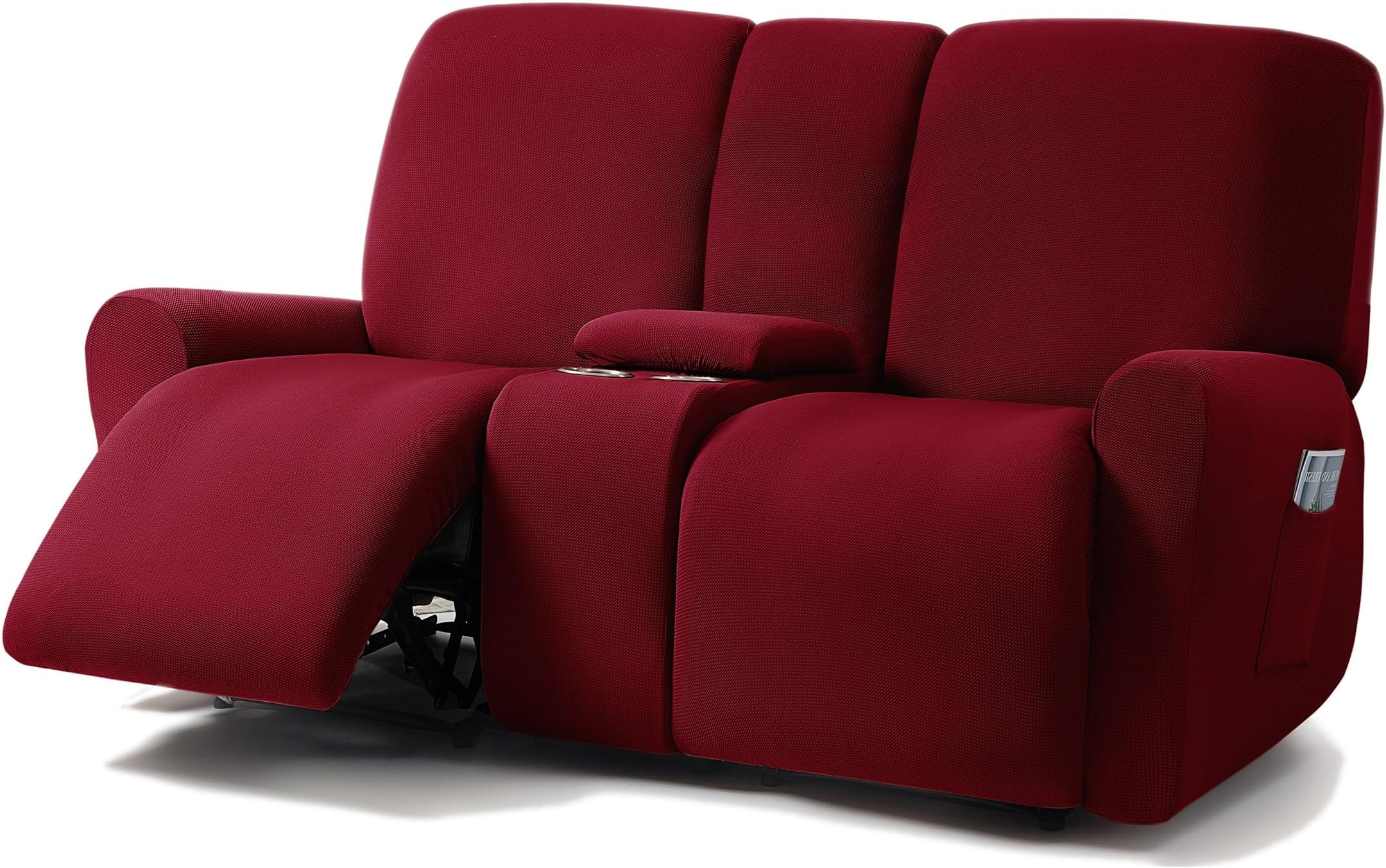 ULTICOR Jacquard Design Reclining Loveseat with Middle Console Slipcover, 8-Piece Stretch Sofa Covers, 2 seat Loveseat Recliner Cover, Washable (Burgundy - Wine, Loveseat with Console Recliner Cover)